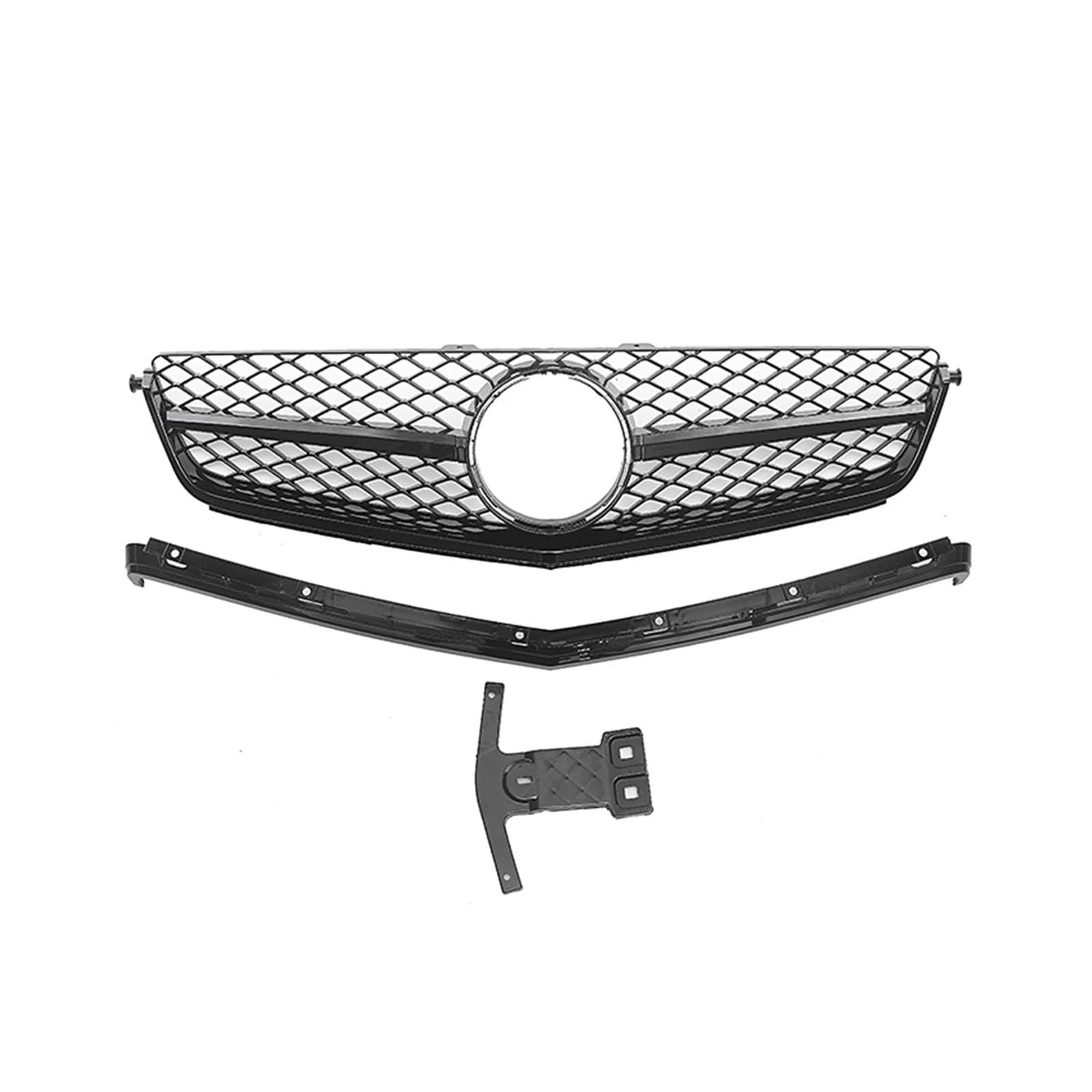 Auto Kühlergrill Für Benz Für W204 C-Klasse C63 Nur Für AMG 2008-2011 Schwarz/Silber Auto Obere Stoßstange Haube Mesh Kit Trim Gitter Grill Front Kühlergrill Front Kühlergrill(Schwarz) von TASEKI