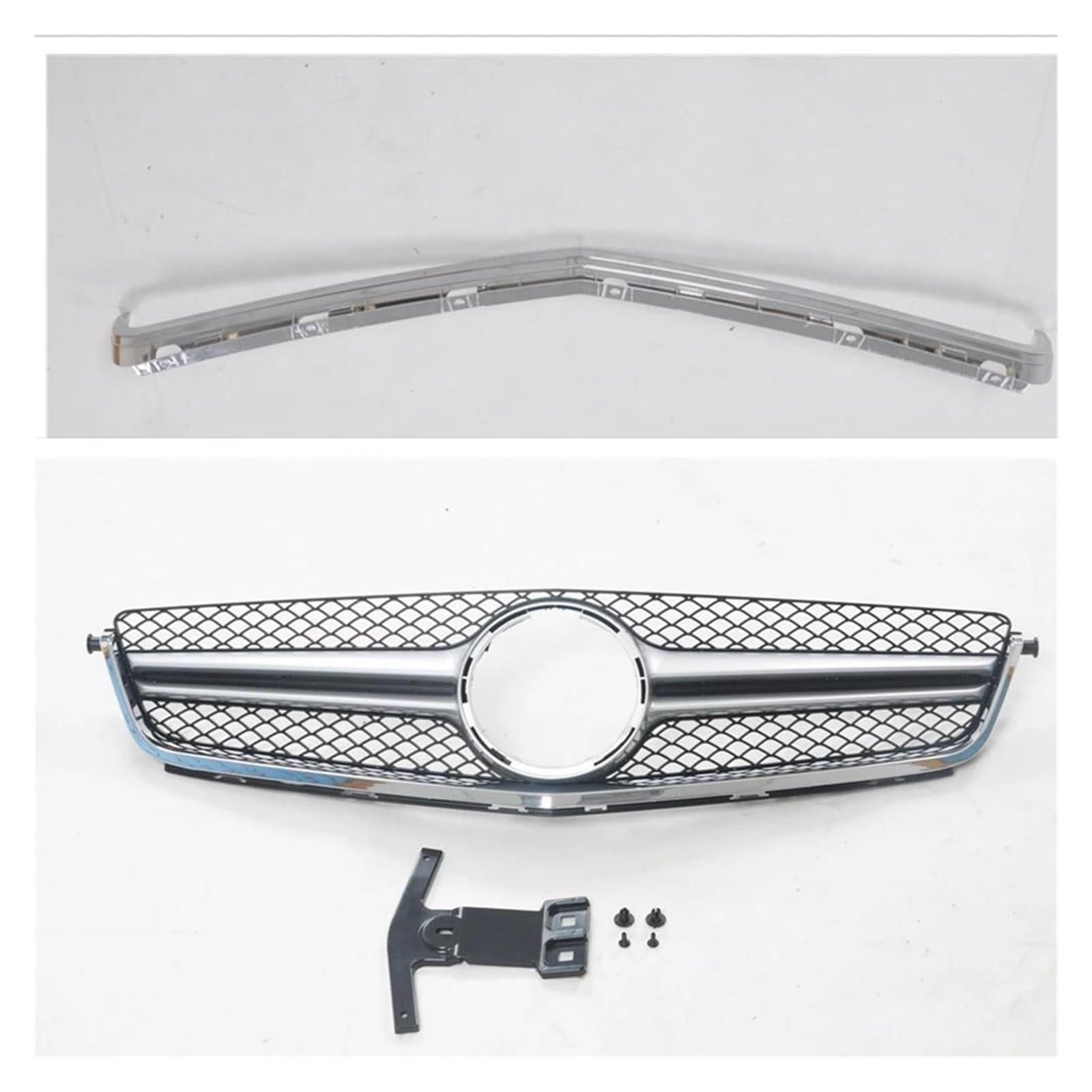 Auto Kühlergrill Für Benz Für W204 C-Klasse C63 Nur Für AMG 2008-2011 Schwarz/Silber Auto Obere Stoßstange Haube Mesh Kit Trim Gitter Grill Front Kühlergrill Front Kühlergrill(Silber) von TASEKI