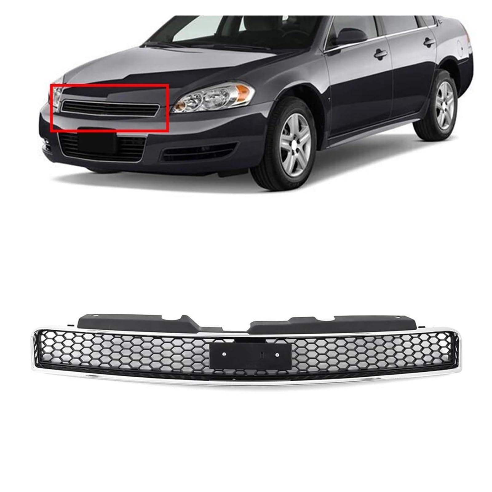 Auto Kühlergrill Für Chevrolet Für Monte Carlo Impala Begrenzte Ss 2006-2016 Auto Honeycomb Frontschürze Mitte Grille Oberen Grill Zubehör Front Kühlergrill(Chrome Black) von TASEKI