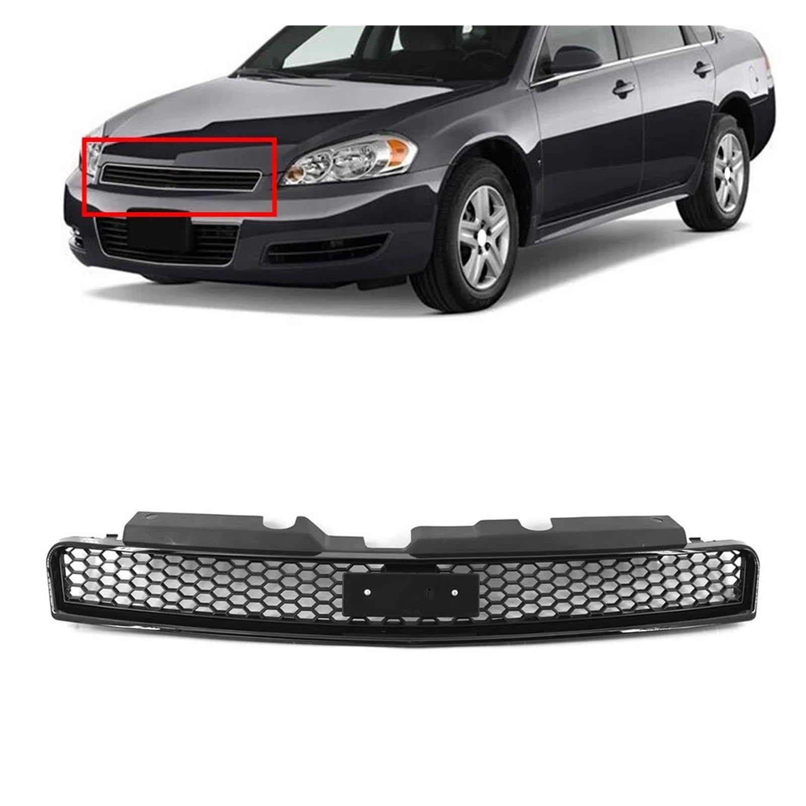 Auto Kühlergrill Für Chevrolet Für Monte Carlo Impala Begrenzte Ss 2006-2016 Auto Honeycomb Frontschürze Mitte Grille Oberen Grill Zubehör Front Kühlergrill(Glossy Black) von TASEKI