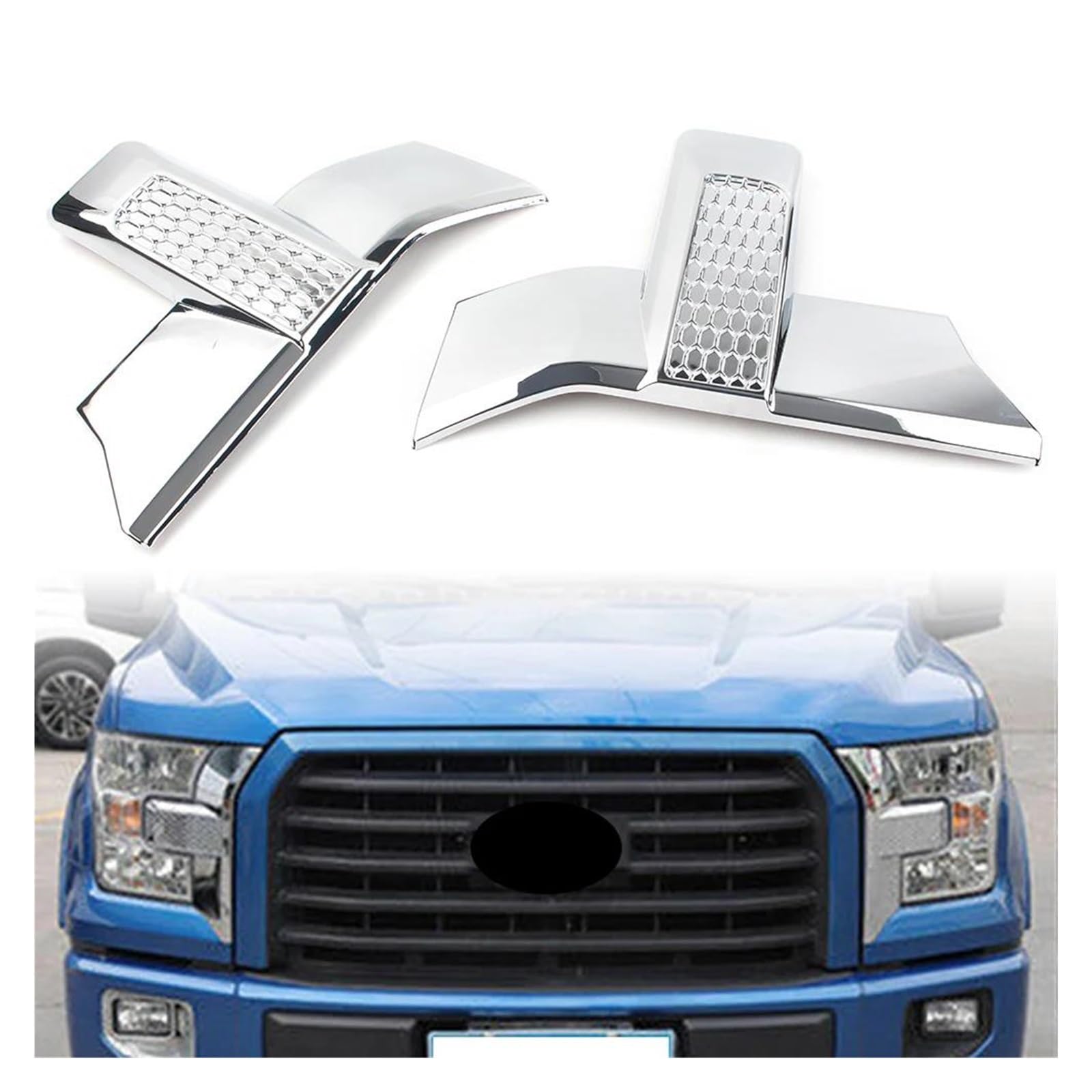 Auto Kühlergrill Für Ford Für F150 2015 2016 2017 ABS Kunststoff Links + Rechts 2Pcs Auto Vorderen Stoßfänger Grill Scheinwerfer Lampe Kühlergrill Chrom Abdeckung Trim Front Kühlergrill von TASEKI