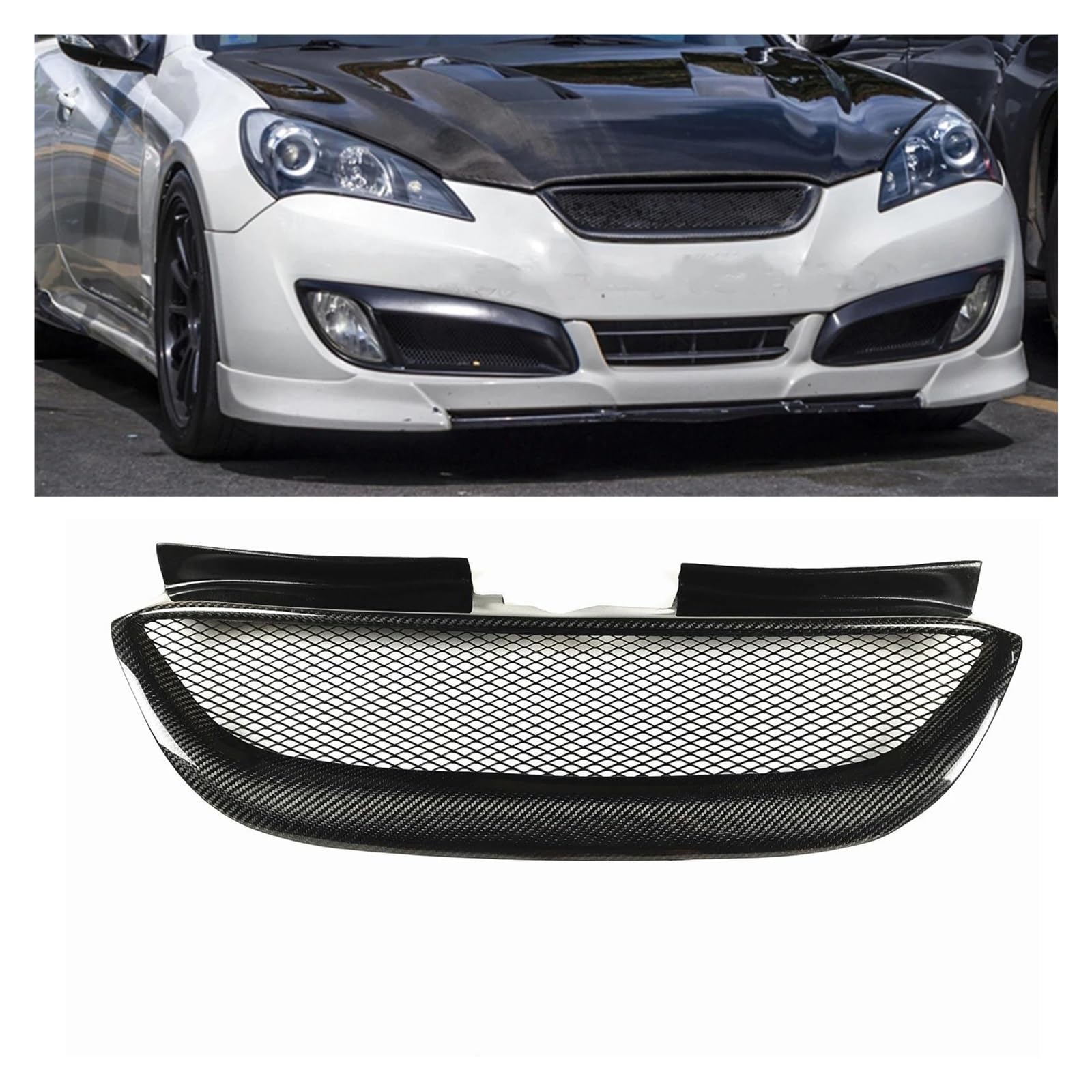 Auto Kühlergrill Für Hyundai Für Genesis Coupe 2 Tür 2008 2009 2010 2011 2012 Carbon Fiber Oberen Stoßstange Haube Mesh Grid Front Grille Racing Grills Front Kühlergrill von TASEKI