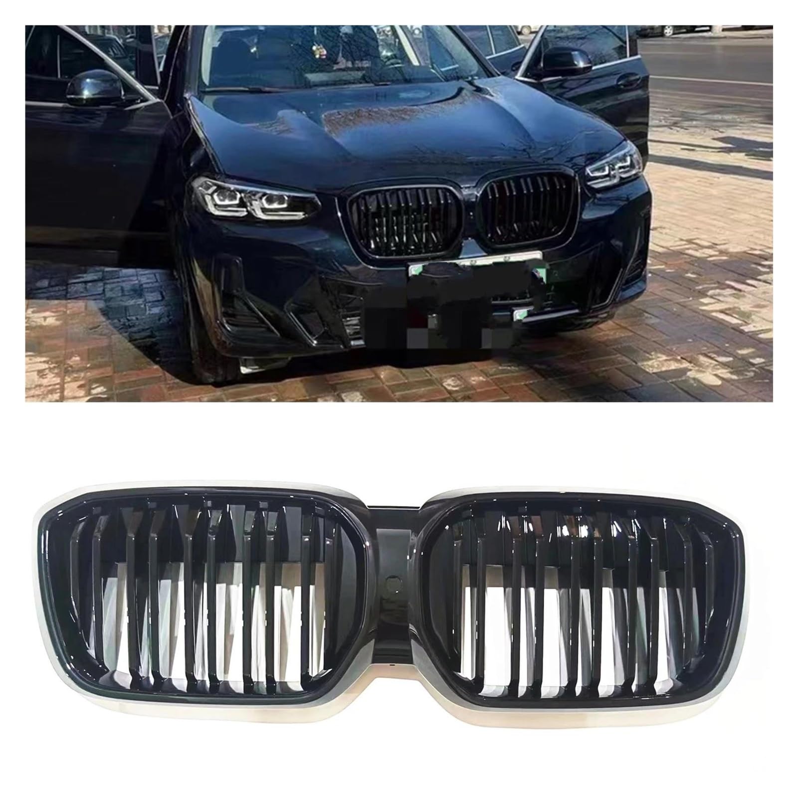 Auto Kühlergrill Für IX3 2022-2023 Front Nierengrill Racing Grills Schwarz Doppellamellen Stil Auto Obere Stoßstange Haube Mesh Grid Body Kit Front Kühlergrill von TASEKI