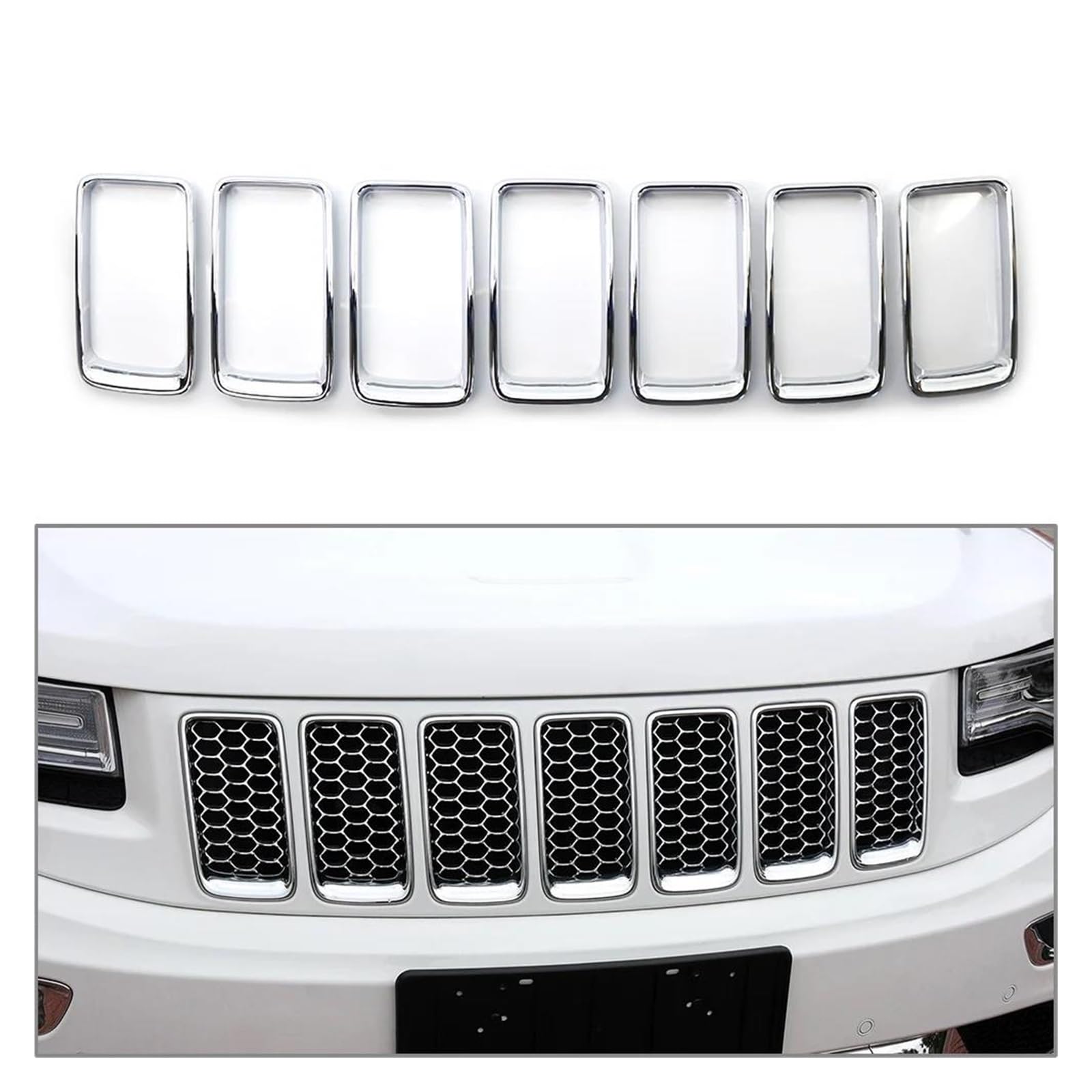 Auto Kühlergrill Für Jeep Für Grand Für Cherokee 2014 2015 2016 Eingesetzte Ring Trim Abdeckung ABS Kunststoff Chrom/Schwarz Auto Front Grille Grill 7 Teile/Satz Front Kühlergrill(Chrome) von TASEKI