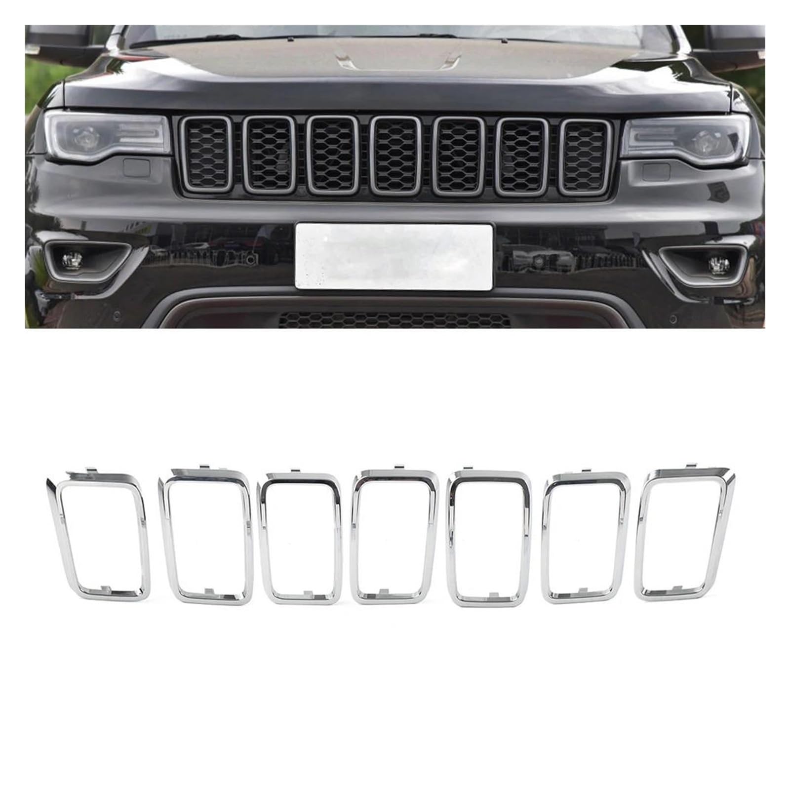 Auto Kühlergrill Für Jeep Für Grand Für Cherokee 2017 2018 2019 2020 2021 7 Stück Auto Chrom Kühlergrill Abdeckung Grill Ring Einsätze Rahmen Trims Kit Front Kühlergrill von TASEKI