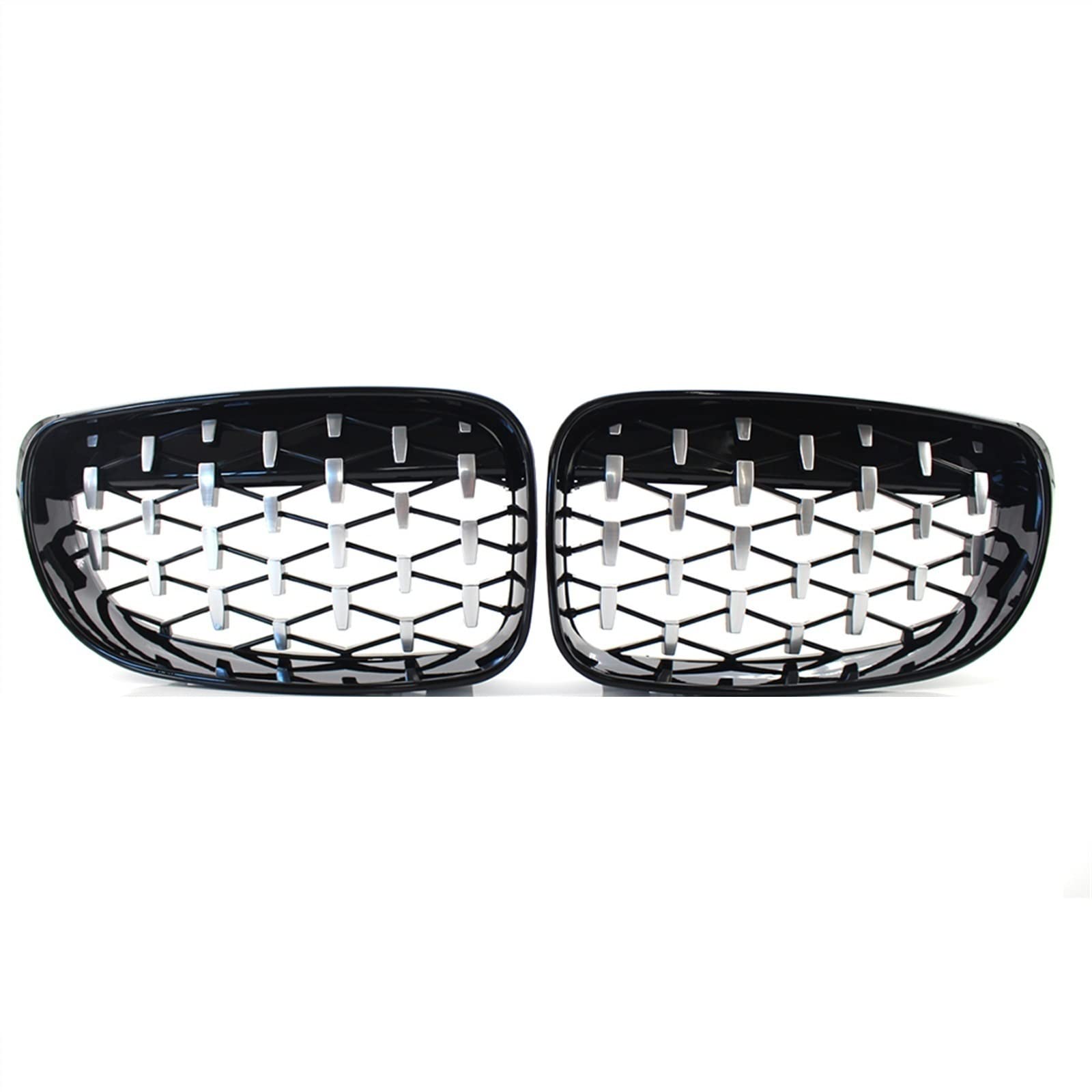 TATARENGS Kühlergrille Kompatibel Mit 1er Für E87 E81 E82 E88 2007 2008 2009 2010 2011 2012 Nierengitter Lufteinlass Grill Auto Frontgitter Stoßstange Haube(Silver and Black) von TATARENGS