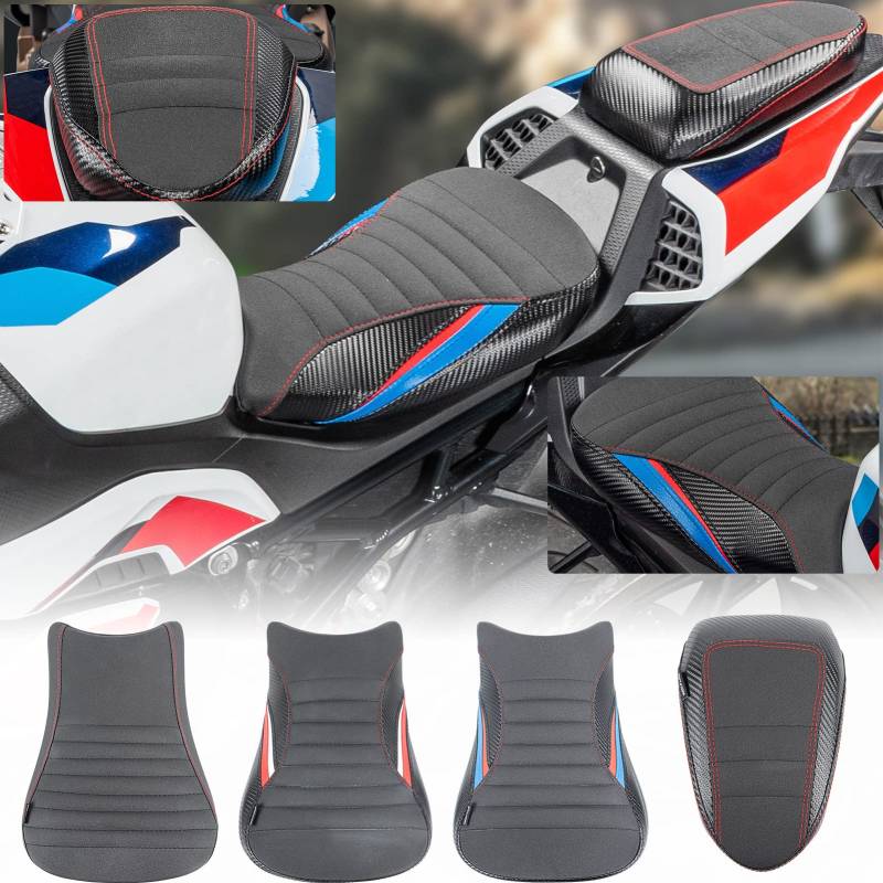 Motorrad-Sitzpolster für Vorderfahrer und Beifahrer hinten, Druckentlastung, stoßdämpfender Kissensitz, kompatibel mit B.M.W S1000RR S 1000 RR S-1000-RR 2019 2020 2021 2022 2023 (Hinten-Rot) von TAZGANTAX