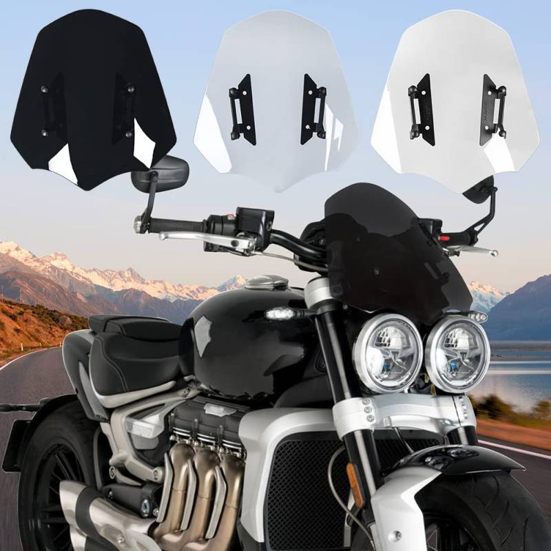 Motorrad Windschutzscheibe Windschutzscheibe Windabweiser 3-R Frontverkleidung Windschutzfolie T-riumph Rocket III 3 R 3R 2020 21 2022 Double Bubble Flyscreen Frontverkleidung Zubehör (Rauch) von TAZGANTAX