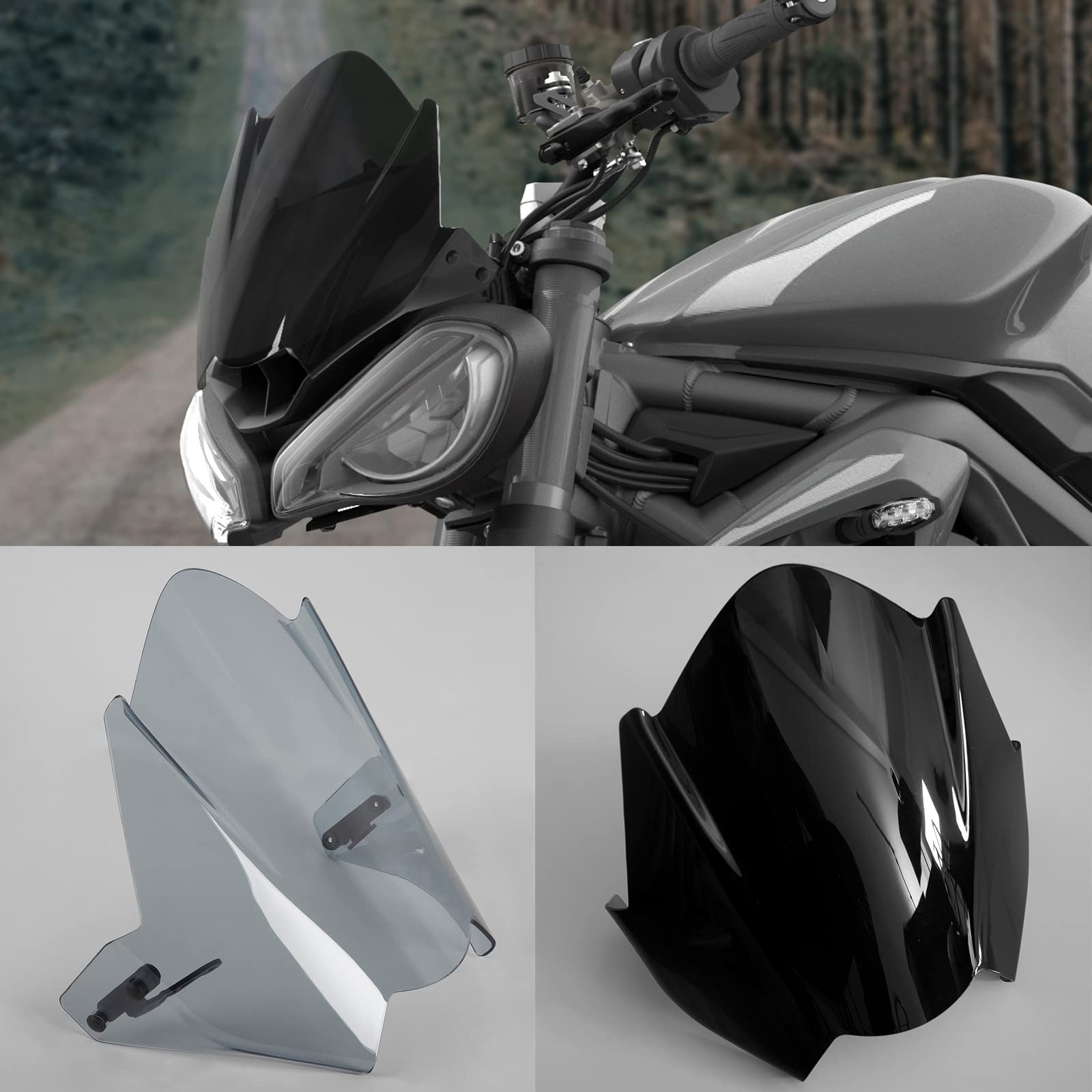 TAZGANTAX Flyscreen Kompatibel mit T-riumph Speed Triple 2016-2022 Street Triple R/RS 2017-2022 Motorrad Windschutzscheibe Frontverkleidung Windschutzscheibe Windabweiser (Rauch) von TAZGANTAX