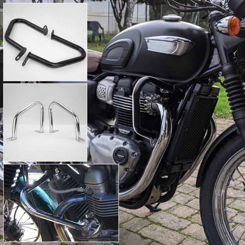 TAZGANTAX Motorrad Highway Stunt Cage Sturzbügel Motorstoßstange Fallschutz Kompatibel mit T.riumph Bonneville Bobber T100 T120 T 100 120 Street Twin/Cup Thruxton 1200 R 2016–2022 (Chrom) von TAZGANTAX