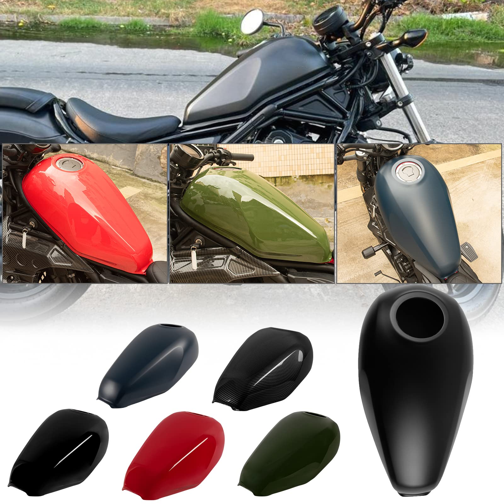 TAZGANTAX Motorrad-Öl-Gas-Kraftstofftank-Verkleidungsabdeckung, passend für Ho-nda Rebel CMX500 CMX300 CMX250 CMX 500 300 250 Rebel500 Rebel300 Rebel250 2017-2024 (Schwarz) von TAZGANTAX