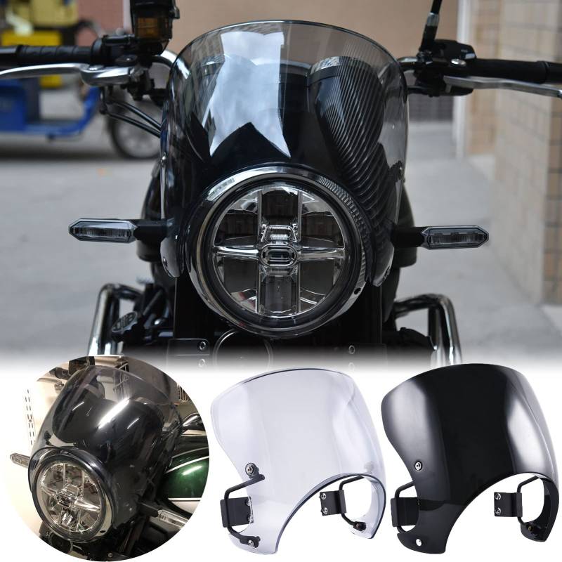 TAZGANTAX Motorrad Runde Obere Scheinwerfer Windschutzscheibe Faring für Z900RS Windschutzscheibe Windabweiser Schutz Kompatibel mit Ka-wasaki Z 900 RS Z 900RS Z-900-RS 2018-2024 (Rauch) von TAZGANTAX