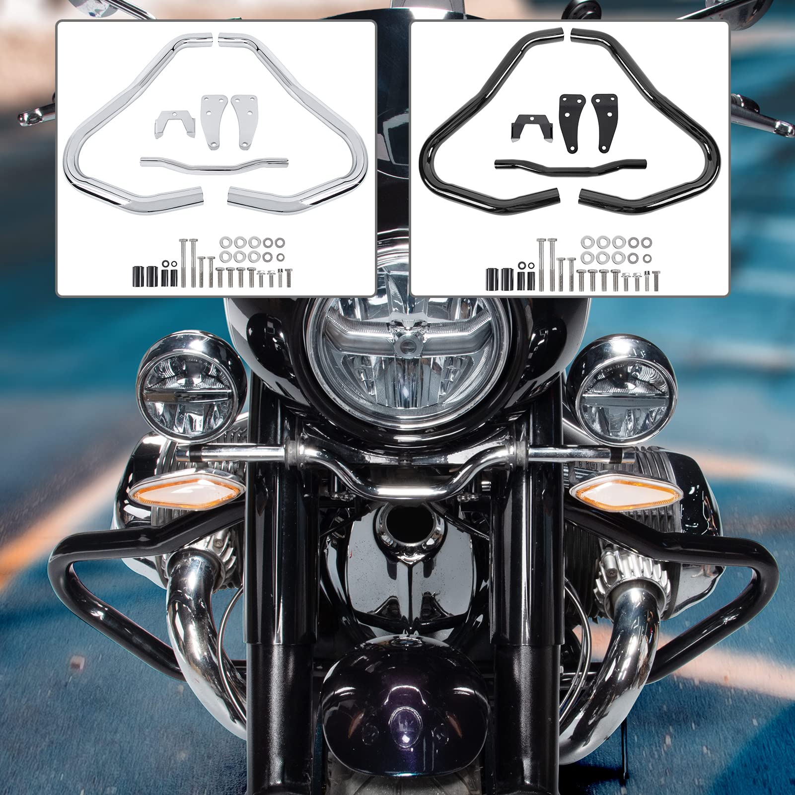 TAZGANTAX Motorrad-Stahl-Motorschutzbügel Sturzbügel Stoßstangenschutz Ersatz Kompatibel mit B.M.W R18 R 18 / Classic 2020 2021 2022 2023 2024 Highway Stunt Cage Bars (Stil 1-Silber) von TAZGANTAX