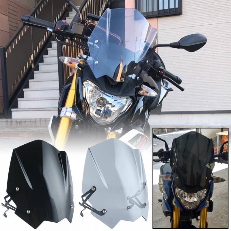 TAZGANTAX Motorrad Touring Windschutzscheibe Flyscreen Protector für G310R Windschutzscheibe Windabweiser Kompatibel mit B.M.W G310 R G-310-R 2016 2017 2018 2019 2020 2021 2022 Visier (Leichter Rauch) von TAZGANTAX