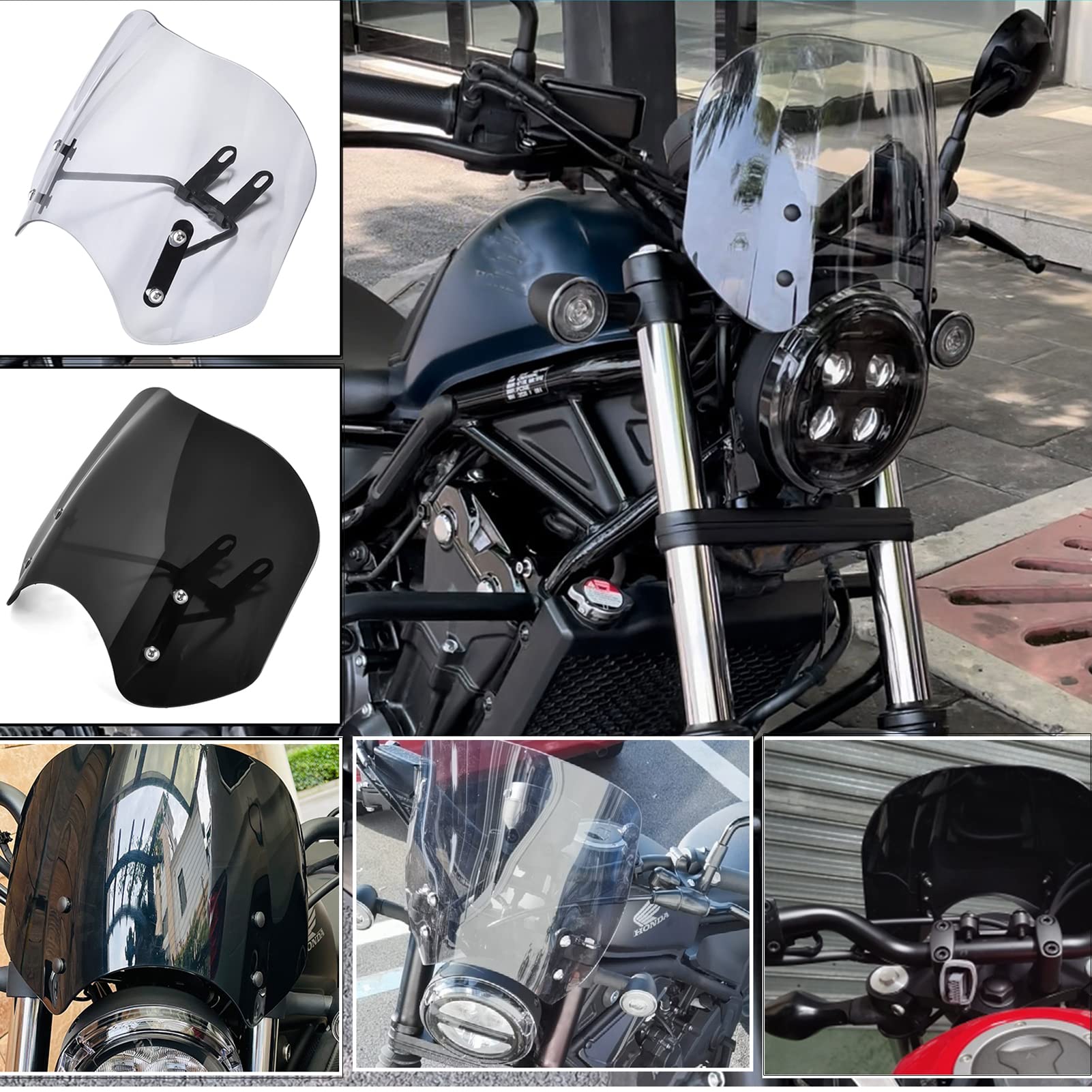 TAZGANTAX Motorrad WindschutzscheibeModifikationsteile Windschutzscheibe Windabweiser kompatibel mit Ho-nda Rebel CMX 300 CMX 500 2017 2018 2019 2020 2021 2022 2023 2024 (Rauch) von TAZGANTAX