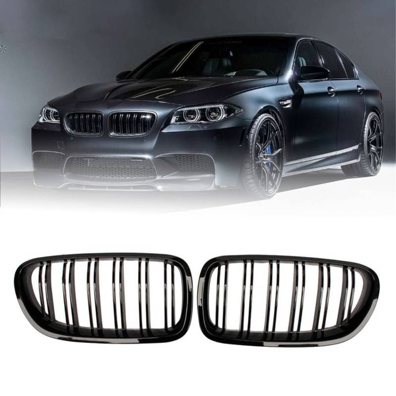 Front Nieren Kühlergrill Gitter, 1 Paar glänzend schwarze Doppellamellen Frontnieren Stoßfängergrill Ersatz für BMW 5 Series F10 F11 F18 520 523 525 530 von TAZZOR