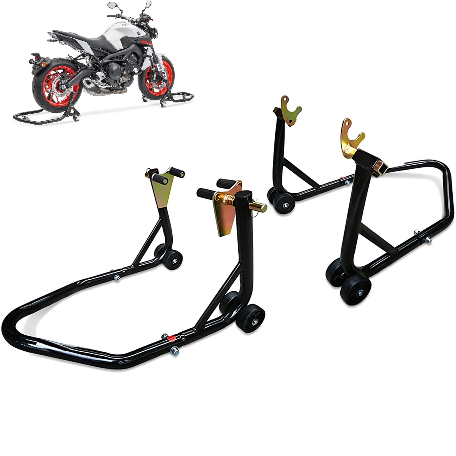 TAZZOR 2 STÜCK Motorrad STÄNDER Set - Montageständer für Vorne und Hinten, Motorradheber für bequemes Aufbocken, Montageständer Motorrad - Motorradständer Set für Vorder und Hinterrad von TAZZOR