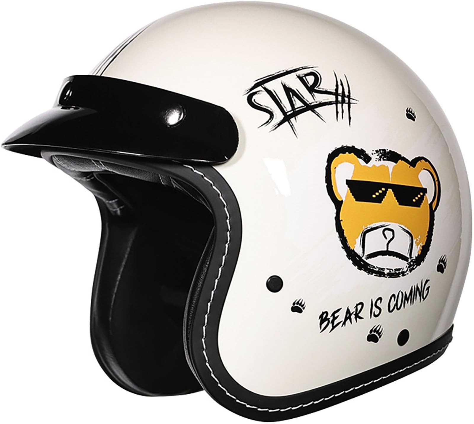 3/4 Halber Motorradhelm Jethelme, Retro-Motorradhelm, DOT/ECE-Zugelassener Retro Halbschalenhelm Für Damen Und Herren Erwachsene, Moped, Motorrad, Helikopter Helm Mit Sonnenblende 16,L=59-60CM von TBTBZXCV