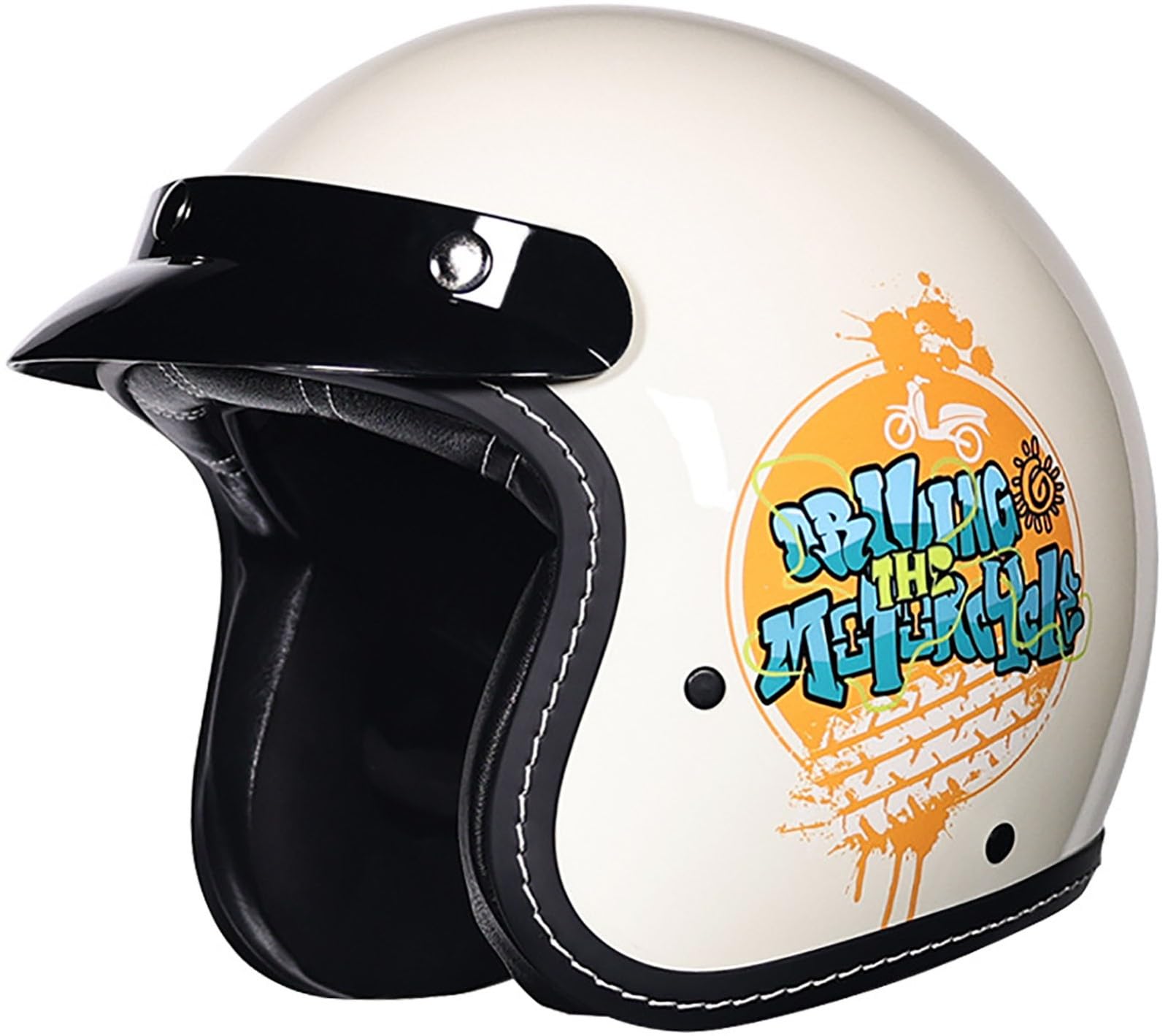 3/4 Halber Motorradhelm Jethelme, Retro-Motorradhelm, DOT/ECE-Zugelassener Retro Halbschalenhelm Für Damen Und Herren Erwachsene, Moped, Motorrad, Helikopter Helm Mit Sonnenblende 17,M=57-58CM von TBTBZXCV