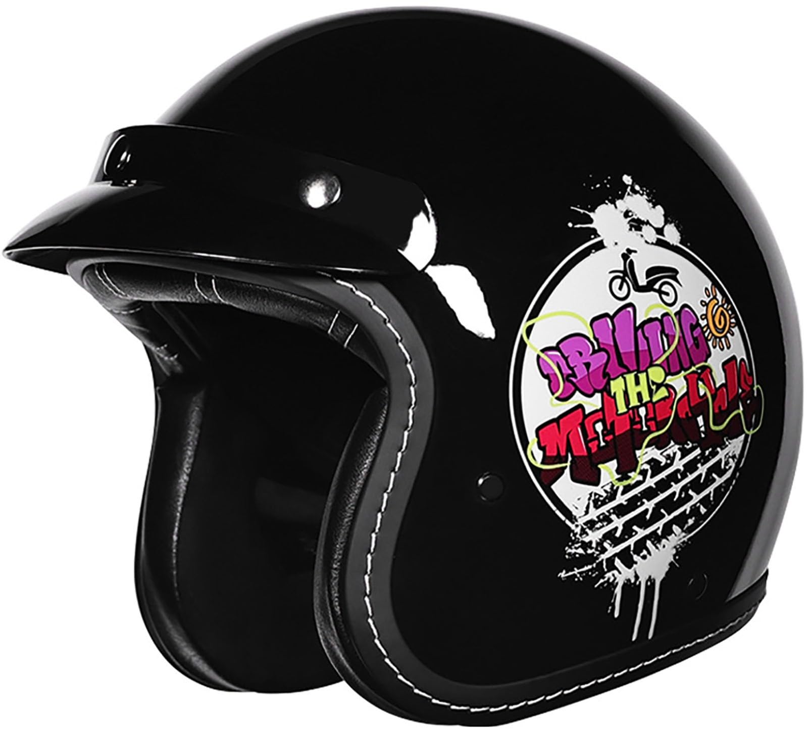 3/4 Halber Motorradhelm Jethelme, Retro-Motorradhelm, DOT/ECE-Zugelassener Retro Halbschalenhelm Für Damen Und Herren Erwachsene, Moped, Motorrad, Helikopter Helm Mit Sonnenblende 18,L=59-60CM von TBTBZXCV