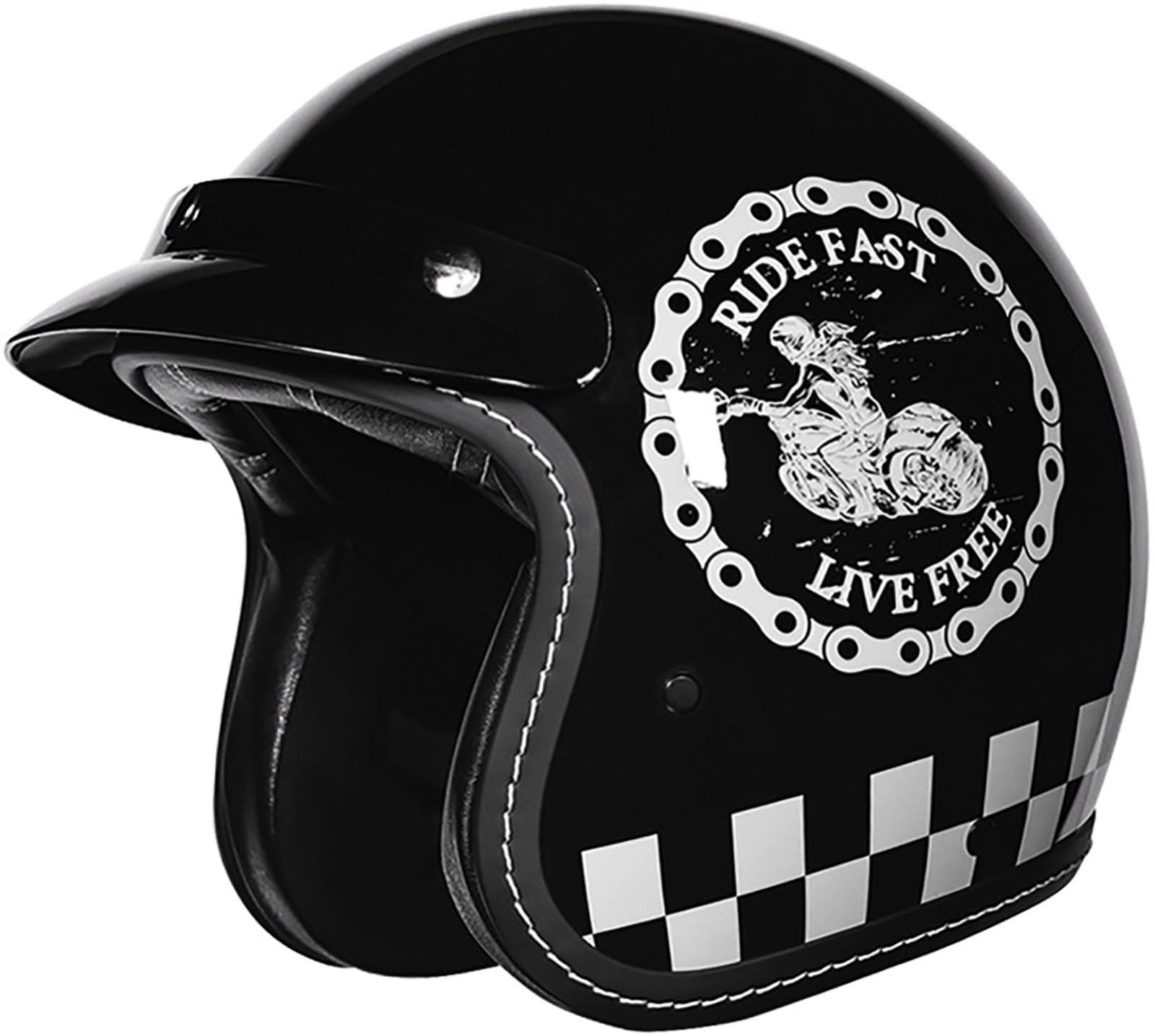 3/4 Halber Motorradhelm Jethelme, Retro-Motorradhelm, DOT/ECE-Zugelassener Retro Halbschalenhelm Für Damen Und Herren Erwachsene, Moped, Motorrad, Helikopter Helm Mit Sonnenblende 19,L=59-60CM von TBTBZXCV