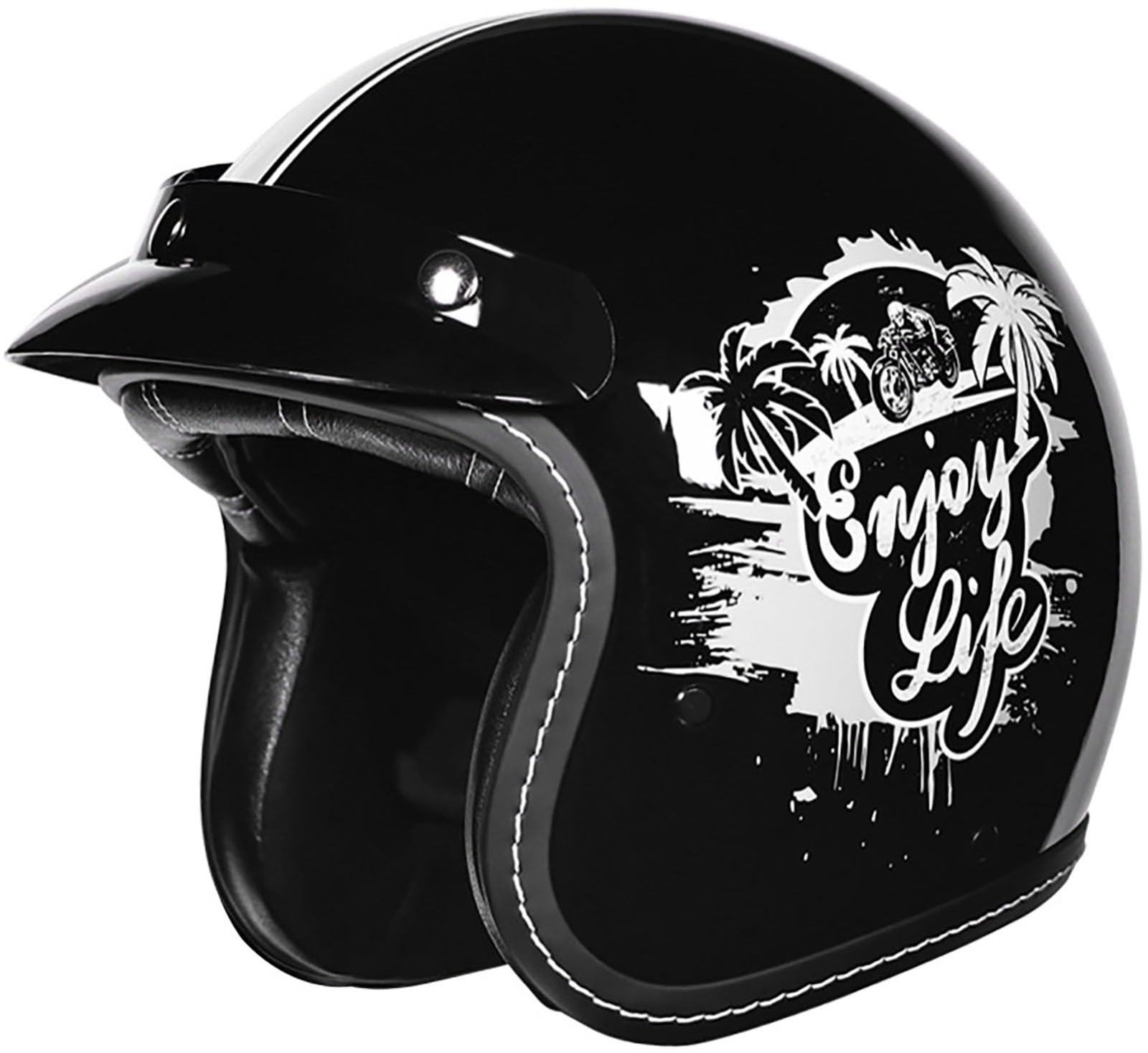 3/4 Halber Motorradhelm Jethelme, Retro-Motorradhelm, DOT/ECE-Zugelassener Retro Halbschalenhelm Für Damen Und Herren Erwachsene, Moped, Motorrad, Helikopter Helm Mit Sonnenblende 21,L=59-60CM von TBTBZXCV