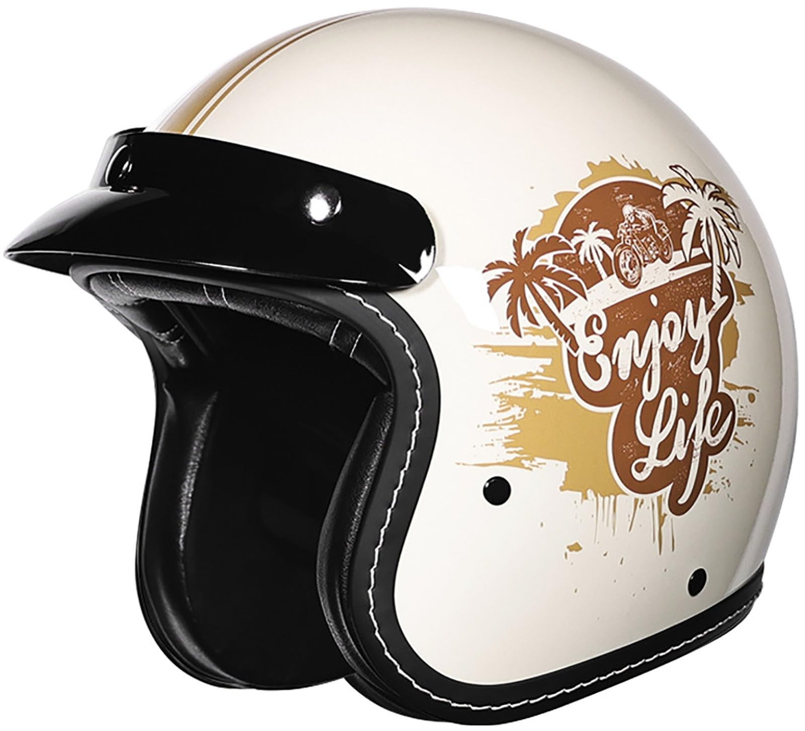 3/4 Halber Motorradhelm Jethelme, Retro-Motorradhelm, DOT/ECE-Zugelassener Retro Halbschalenhelm Für Damen Und Herren Erwachsene, Moped, Motorrad, Helikopter Helm Mit Sonnenblende 22,L=59-60CM von TBTBZXCV