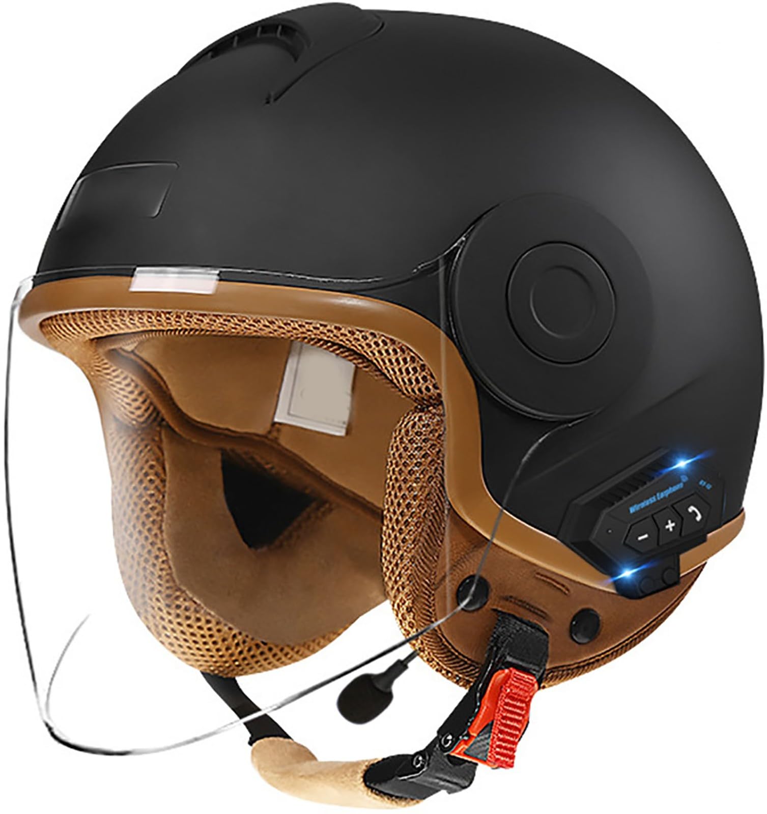 Bluetooth Jethelm Motorradhelm Mit Sonnenblende Retro Motorrad Halbhelme Halbschalenhelm Roller-Helm DOT/ECE-Zertifizierter Cruiser Scooter-Helm Schutzhelm Für Herren Und Damen 10,56-62CM von TBTBZXCV