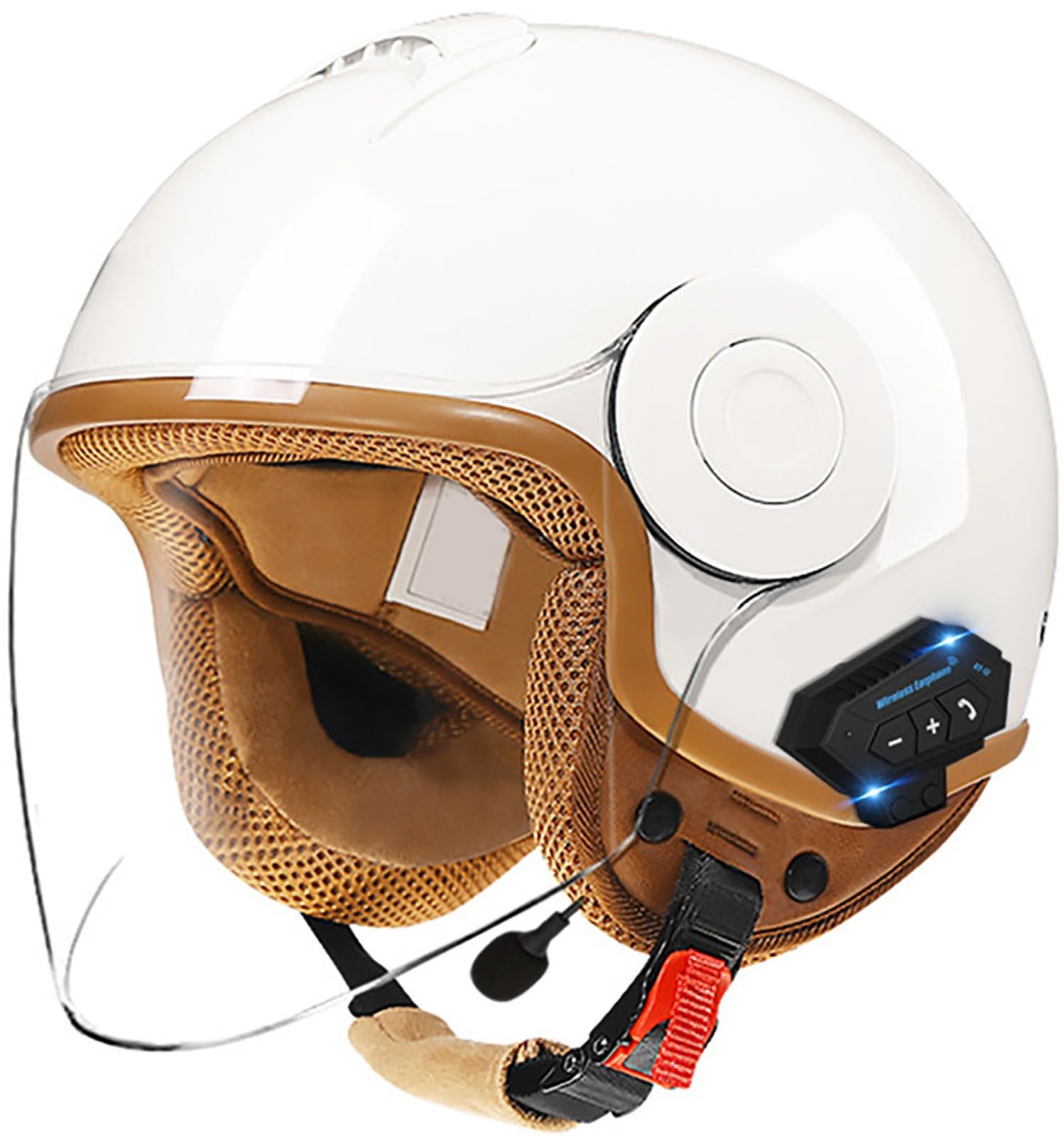 Bluetooth Jethelm Motorradhelm Mit Sonnenblende Retro Motorrad Halbhelme Halbschalenhelm Roller-Helm DOT/ECE-Zertifizierter Cruiser Scooter-Helm Schutzhelm Für Herren Und Damen 11,56-62CM von TBTBZXCV