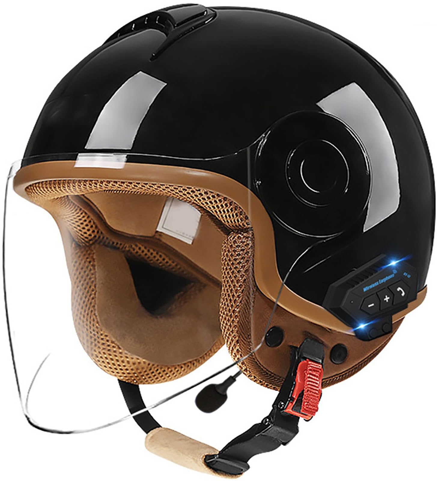 Bluetooth Jethelm Motorradhelm Mit Sonnenblende Retro Motorrad Halbhelme Halbschalenhelm Roller-Helm DOT/ECE-Zertifizierter Cruiser Scooter-Helm Schutzhelm Für Herren Und Damen 12,56-62CM von TBTBZXCV