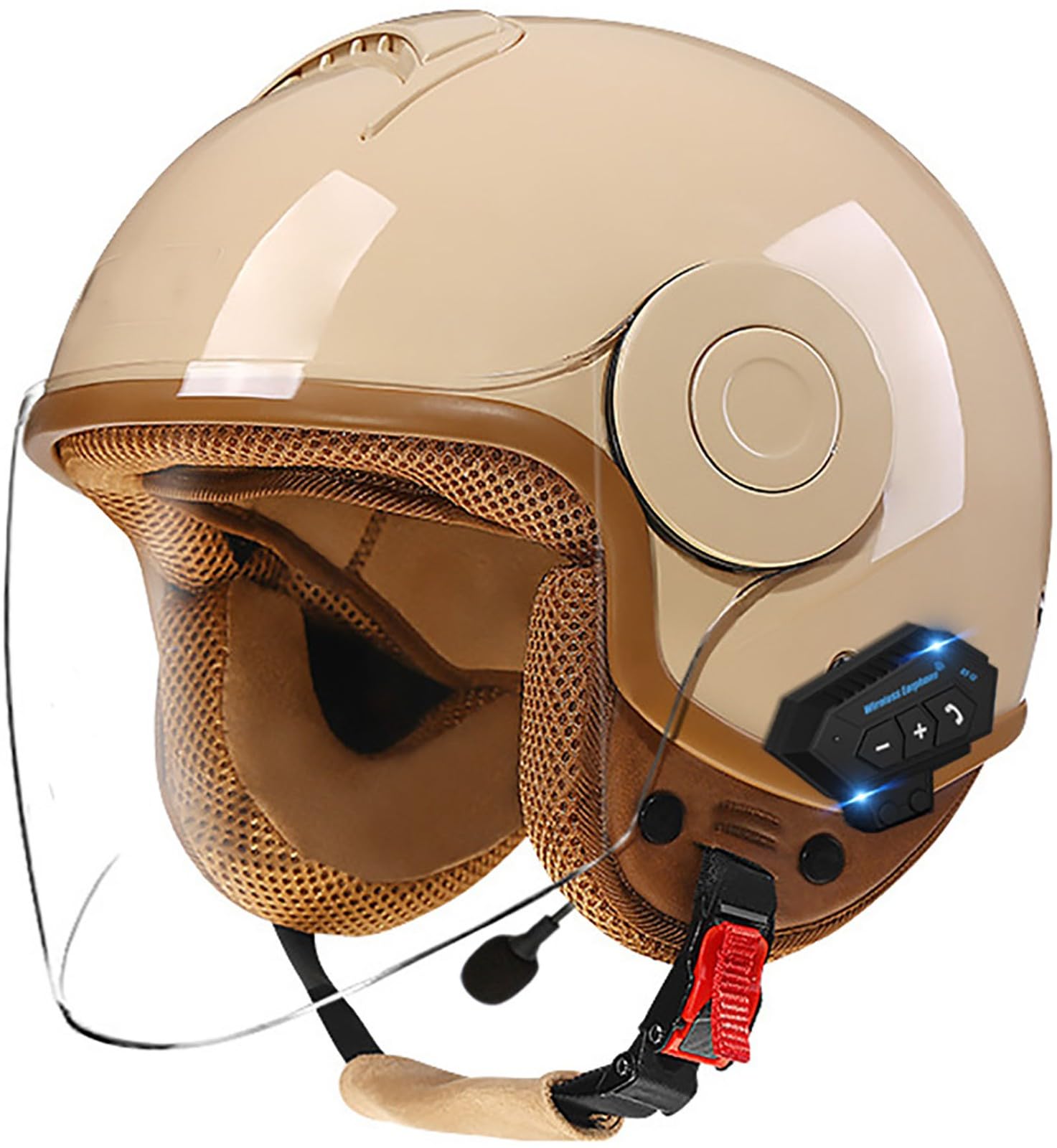 Bluetooth Jethelm Motorradhelm Mit Sonnenblende Retro Motorrad Halbhelme Halbschalenhelm Roller-Helm DOT/ECE-Zertifizierter Cruiser Scooter-Helm Schutzhelm Für Herren Und Damen 14,56-62CM von TBTBZXCV