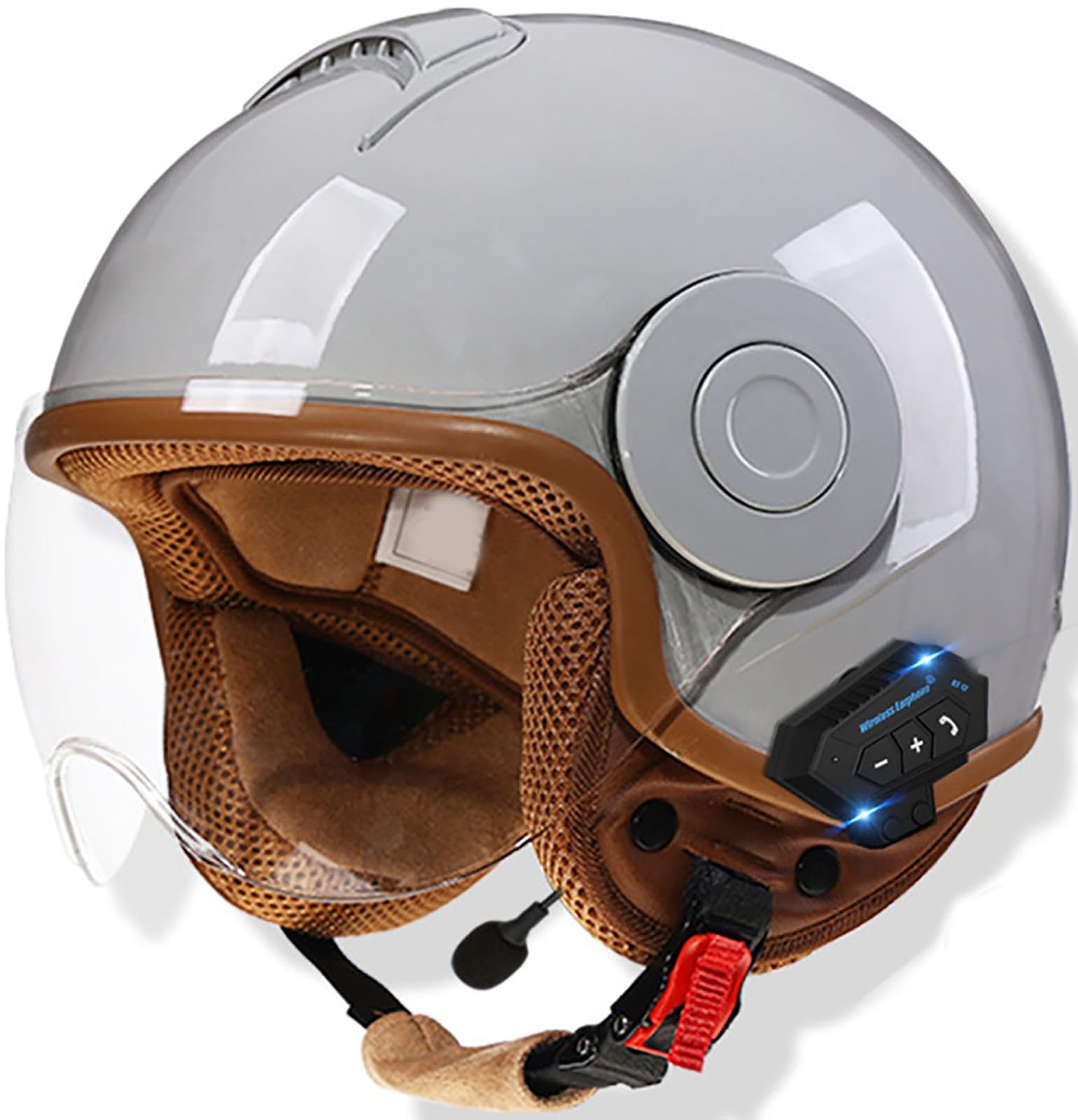 Bluetooth Jethelm Motorradhelm Mit Sonnenblende Retro Motorrad Halbhelme Halbschalenhelm Roller-Helm DOT/ECE-Zertifizierter Cruiser Scooter-Helm Schutzhelm Für Herren Und Damen 4,56-62CM von TBTBZXCV