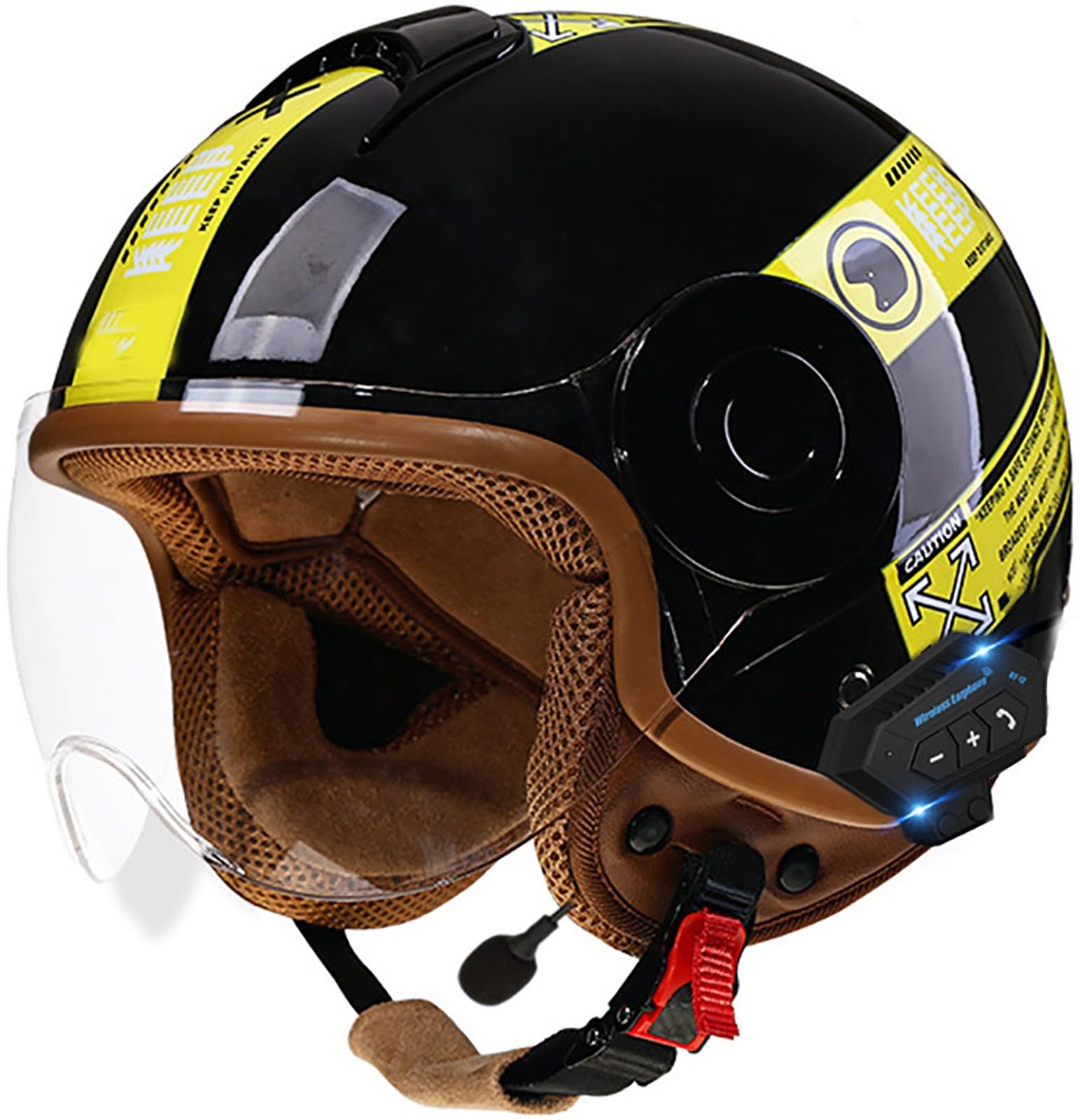 Bluetooth Jethelm Motorradhelm Mit Sonnenblende Retro Motorrad Halbhelme Halbschalenhelm Roller-Helm DOT/ECE-Zertifizierter Cruiser Scooter-Helm Schutzhelm Für Herren Und Damen 8,56-62CM von TBTBZXCV