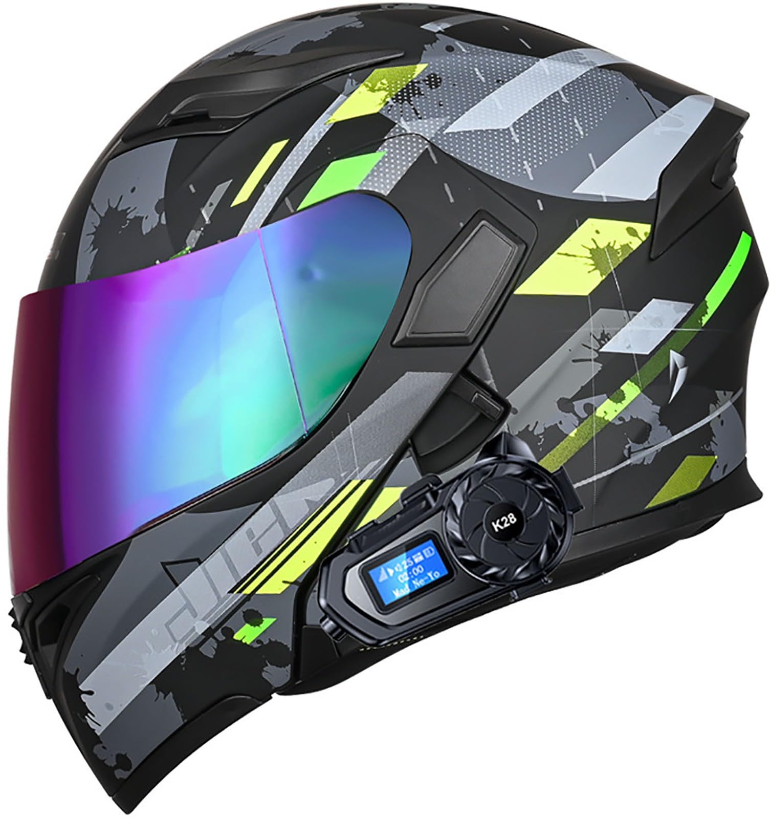 Bluetooth Motorradhelm Mit DOT/ECE Zertifiziert, Motorrad Integralhelm Mit Doppelvisier, Roller Mofa Helm Modular Helmet, Bluetooth Klapphelm Für Erwachsene Herren Und Damen 11,L=59-60CM von TBTBZXCV