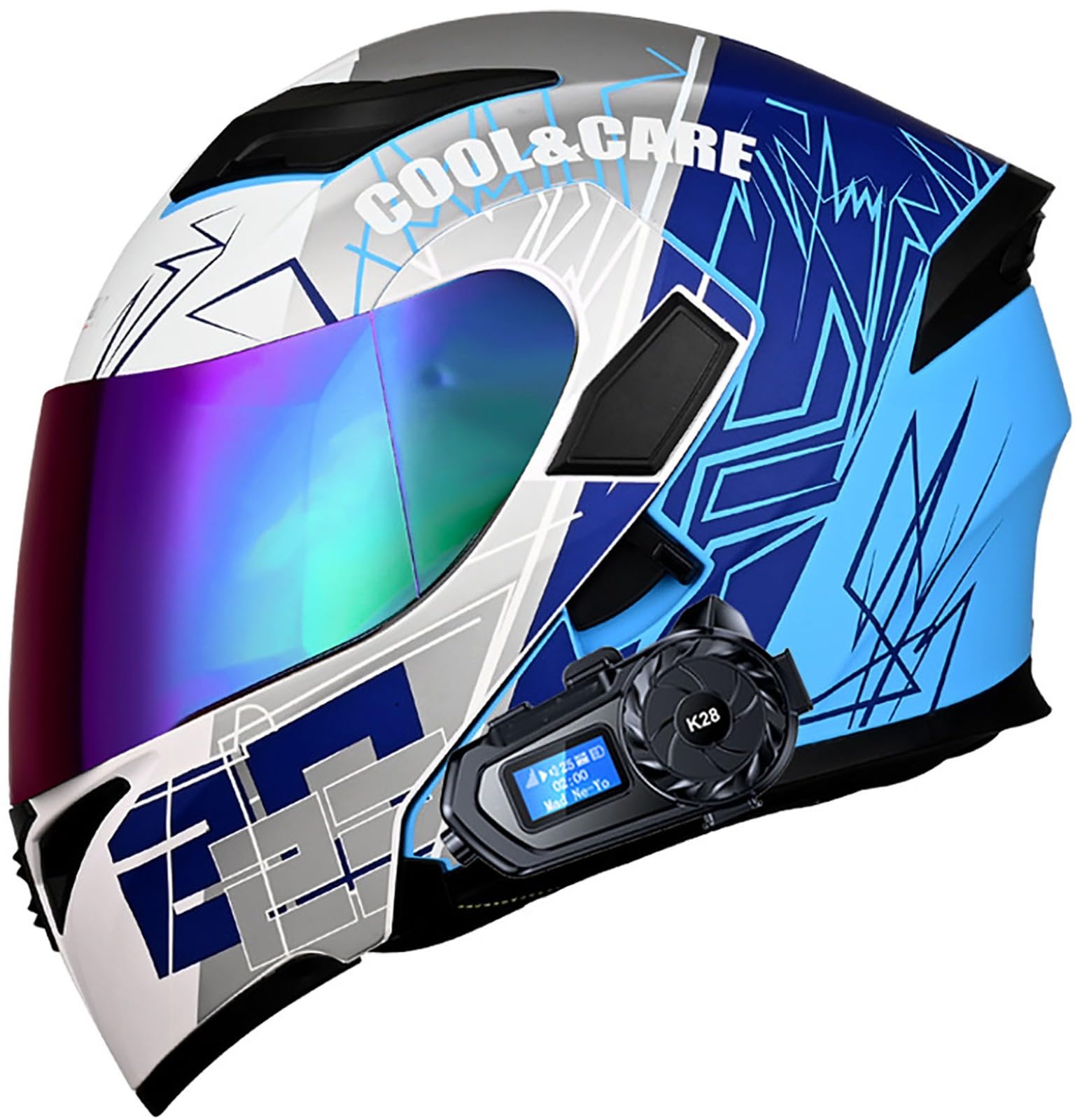 Bluetooth Motorradhelm Mit DOT/ECE Zertifiziert, Motorrad Integralhelm Mit Doppelvisier, Roller Mofa Helm Modular Helmet, Bluetooth Klapphelm Für Erwachsene Herren Und Damen 13,L=59-60CM von TBTBZXCV