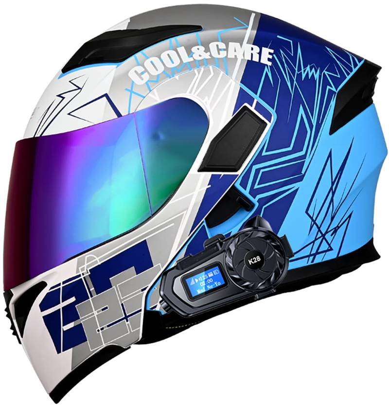 Bluetooth Motorradhelm Mit DOT/ECE Zertifiziert, Motorrad Integralhelm Mit Doppelvisier, Roller Mofa Helm Modular Helmet, Bluetooth Klapphelm Für Erwachsene Herren Und Damen 13,M=57-58CM von TBTBZXCV