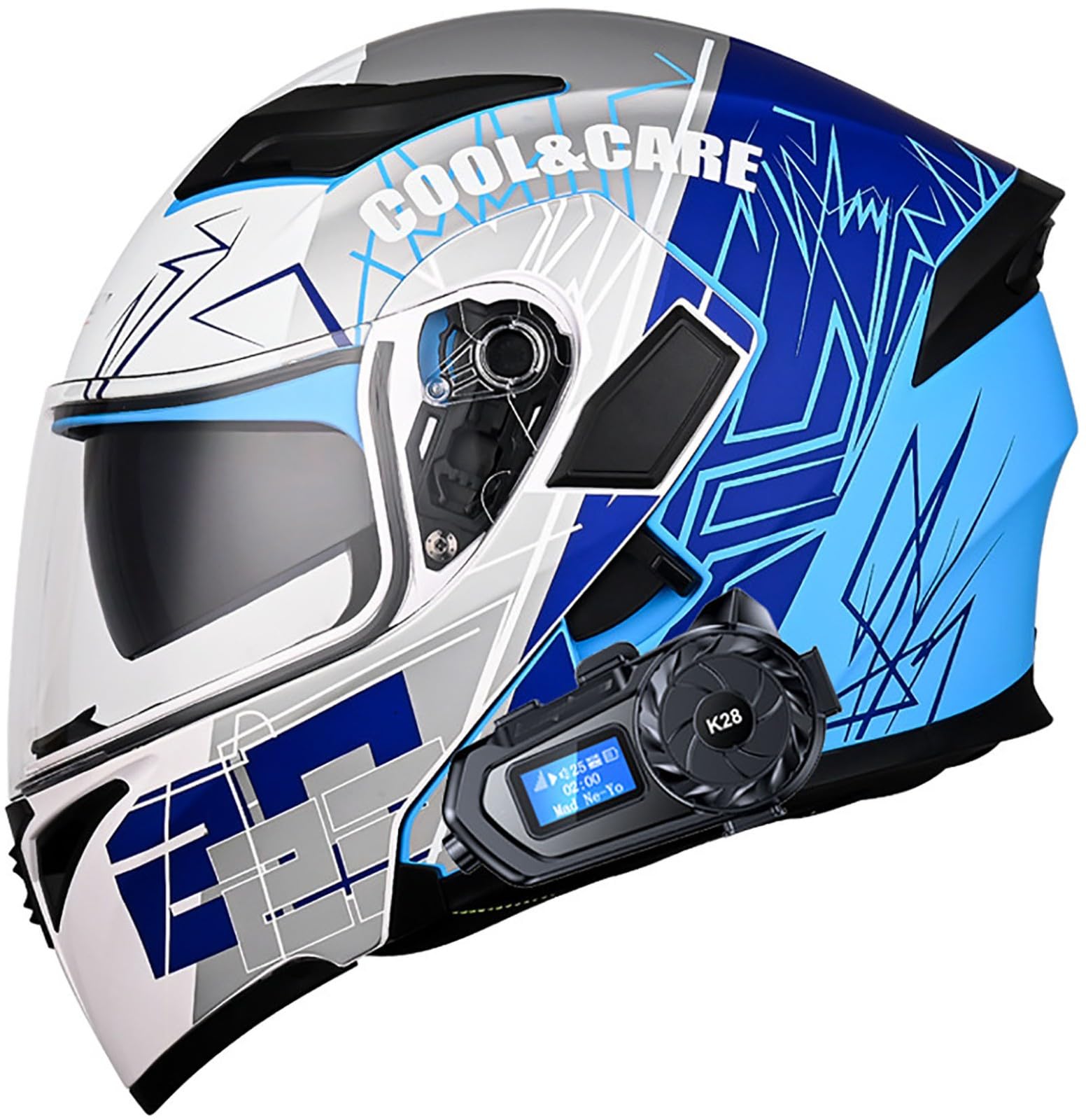 Bluetooth Motorradhelm Mit DOT/ECE Zertifiziert, Motorrad Integralhelm Mit Doppelvisier, Roller Mofa Helm Modular Helmet, Bluetooth Klapphelm Für Erwachsene Herren Und Damen 8,L=59-60CM von TBTBZXCV