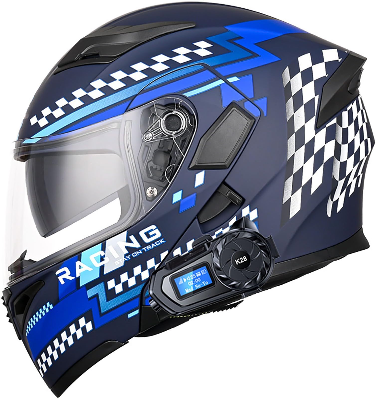 Bluetooth Motorradhelm Mit DOT/ECE Zertifiziert, Motorrad Integralhelm Mit Doppelvisier, Roller Mofa Helm Modular Helmet, Bluetooth Klapphelm Für Erwachsene Herren Und Damen 9,L=59-60CM von TBTBZXCV