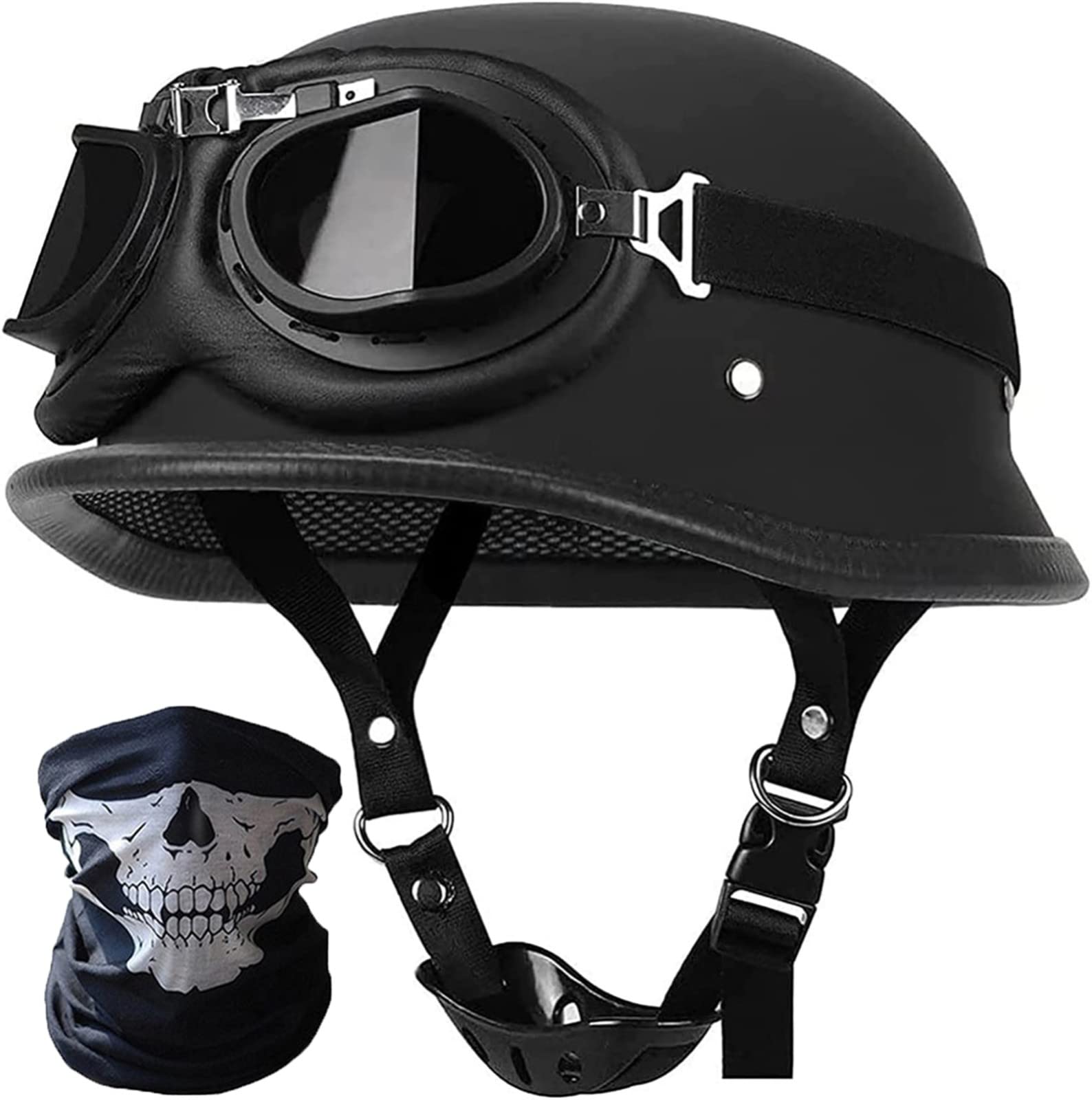 Halbschalenhelm Motorradhelm Mit ECE Genehmigt Brain-Cap Halbschale Roller-Helm Scooter-Helm Jet-Helm Retro Für Erwachsene Herren Damen Für Cruiser Chopper Biker Moped Black 1,XL von TBTBZXCV