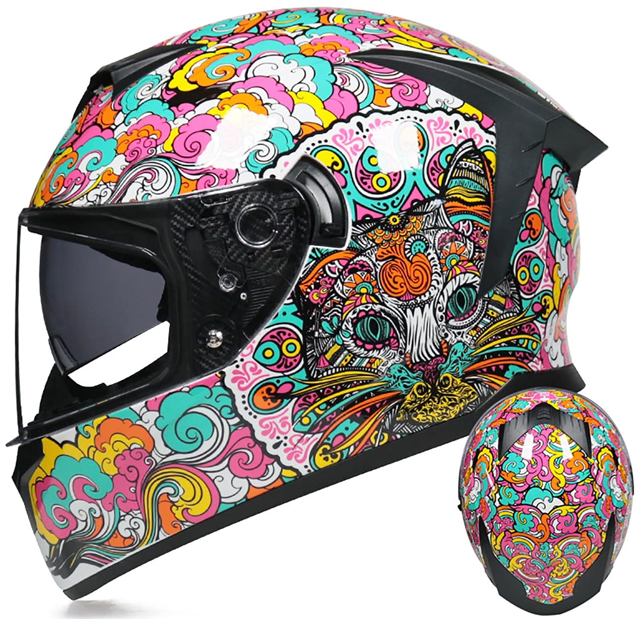 Herren Motorradhelm, Integralhelme ECE-Geprüfte Scooter-Motorrad-Sturzhelme Mit Sonnenblende Für Herren Damen Fullface Helm 1,XL=61-62CM von TBTBZXCV