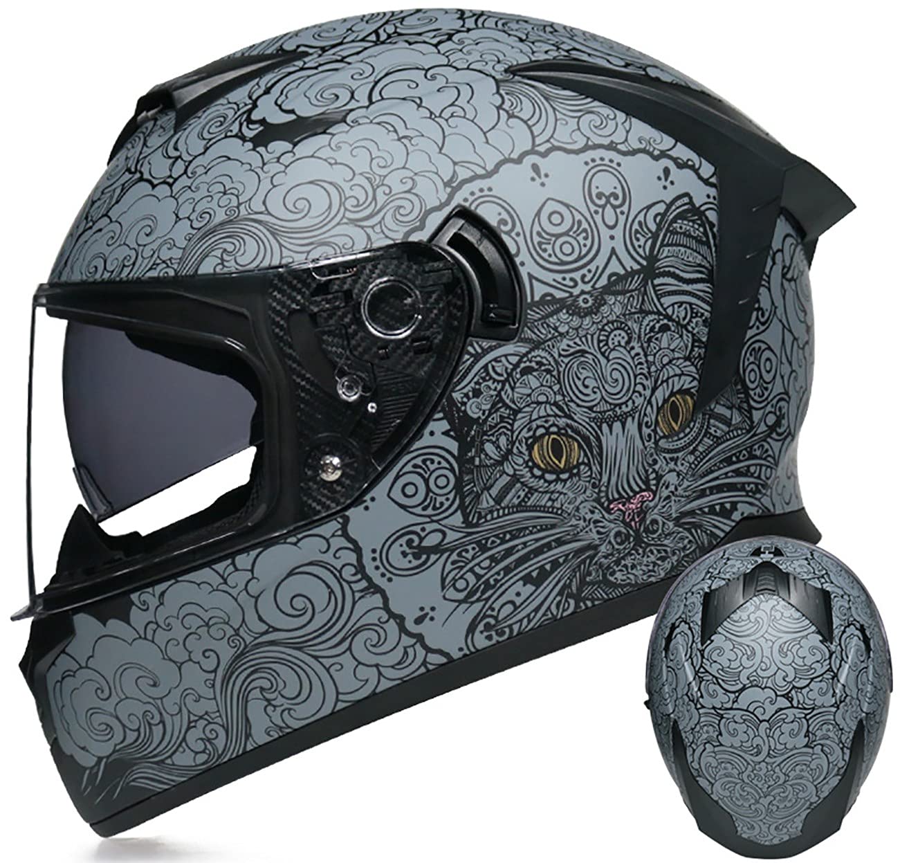 Herren Motorradhelm, Integralhelme ECE-Geprüfte Scooter-Motorrad-Sturzhelme Mit Sonnenblende Für Herren Damen Fullface Helm 3,L=59-60CM von TBTBZXCV