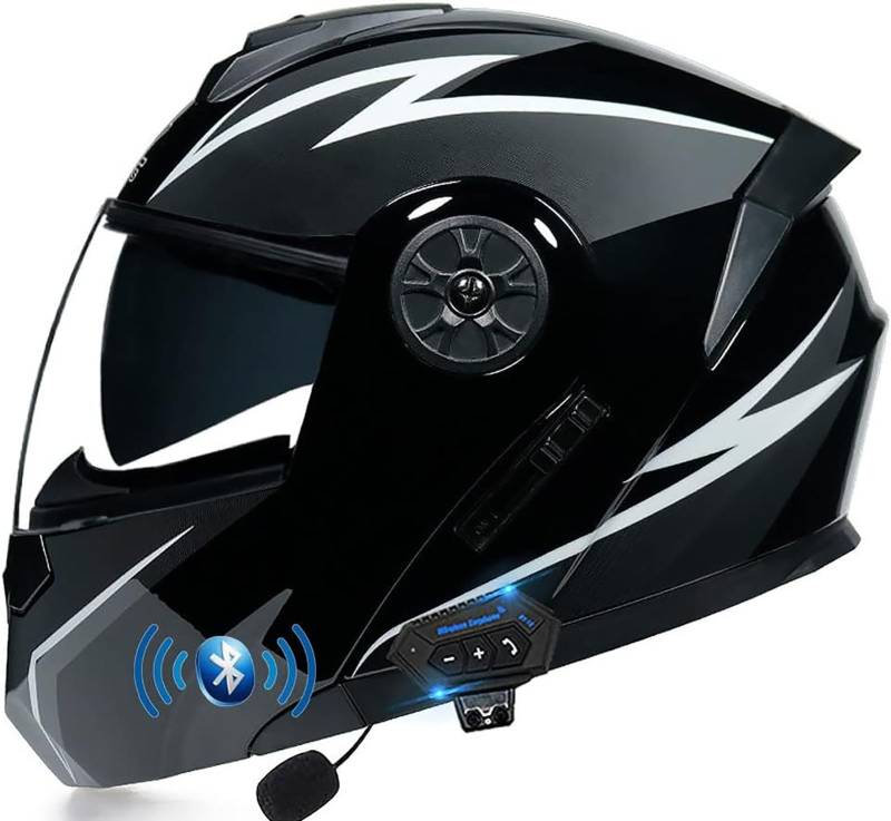 Klapphelm mit Bluetooth, Integriert Motorradhelm mit Doppelvisier, DOT/ECE-Zulassung Integralhelm, Leichtes Belüftungsdesign, Mit mikrofon, Für Erwachsene Männer Und Frauen S~XL 3, M=57-58cm von TBTBZXCV