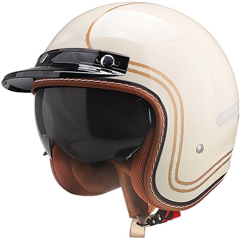 Motorrad Halbhelm Retro Motorradhelm Halbschalenhelm DOT/ECE-Zertifizierung Rollerhelm Cruiser Chopper Helm Für Erwachsene Herren Und Damen Motorrad Jethelm Mit Sonnenblende 1,L=59-60CM von TBTBZXCV