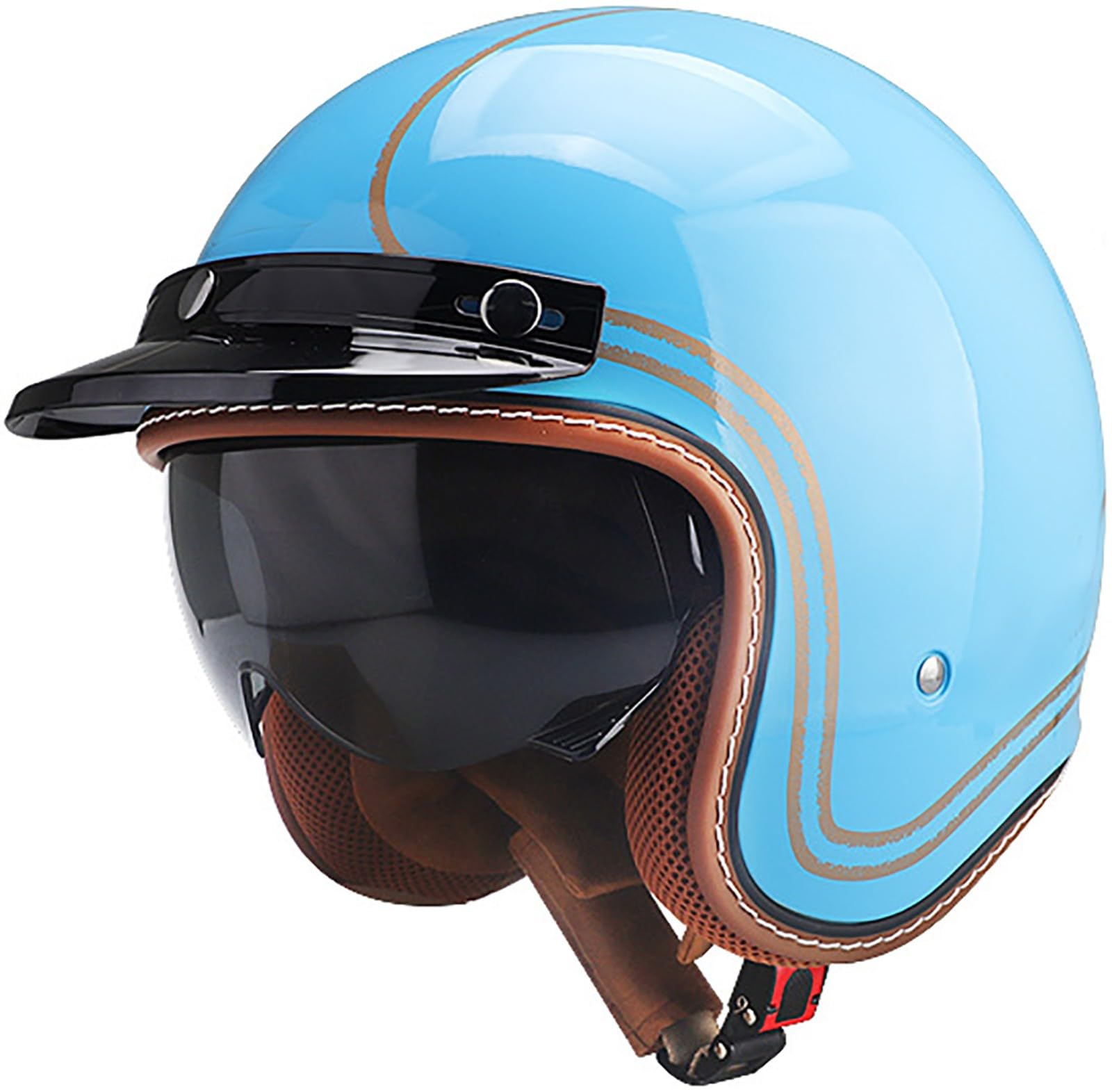 Motorrad Halbhelm Retro Motorradhelm Halbschalenhelm DOT/ECE-Zertifizierung Rollerhelm Cruiser Chopper Helm Für Erwachsene Herren Und Damen Motorrad Jethelm Mit Sonnenblende 2,L=59-60CM von TBTBZXCV