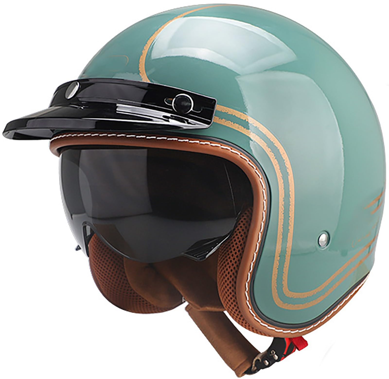 Motorrad Halbhelm Retro Motorradhelm Halbschalenhelm DOT/ECE-Zertifizierung Rollerhelm Cruiser Chopper Helm Für Erwachsene Herren Und Damen Motorrad Jethelm Mit Sonnenblende 3,L=59-60CM von TBTBZXCV