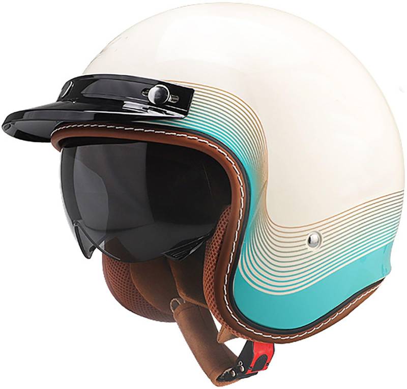 Motorrad Halbhelm Retro Motorradhelm Halbschalenhelm DOT/ECE-Zertifizierung Rollerhelm Cruiser Chopper Helm Für Erwachsene Herren Und Damen Motorrad Jethelm Mit Sonnenblende 4,L=59-60CM von TBTBZXCV