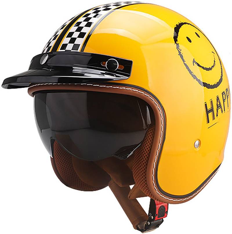 Motorrad Halbhelm Retro Motorradhelm Halbschalenhelm DOT/ECE-Zertifizierung Rollerhelm Cruiser Chopper Helm Für Erwachsene Herren Und Damen Motorrad Jethelm Mit Sonnenblende 6,L=59-60CM von TBTBZXCV