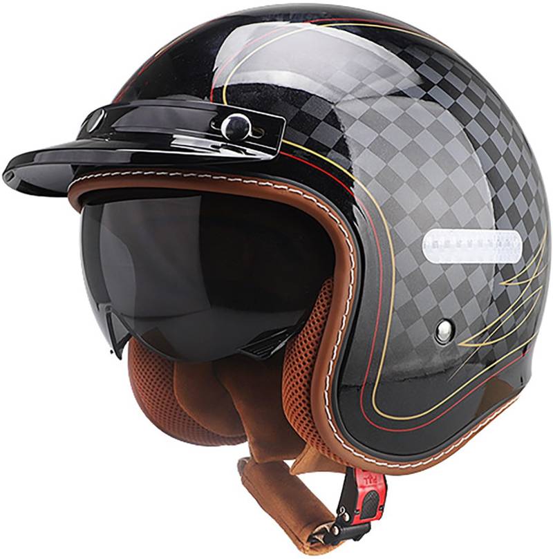 Motorrad Halbhelm Retro Motorradhelm Halbschalenhelm DOT/ECE-Zertifizierung Rollerhelm Cruiser Chopper Helm Für Erwachsene Herren Und Damen Motorrad Jethelm Mit Sonnenblende 7,L=59-60CM von TBTBZXCV