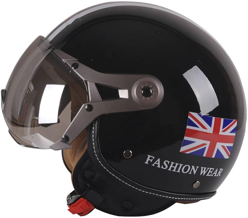 Motorradhelm Jethelm 3/4 Helm, DOT/ECE Zertifizierung Motorrad Halbschalenhelm Scooter Helm Rollerhelm Jet-Helm Für Herren Und Damen Erwachsene Open Face Helm Mit Sonnenblende 2,L=59-60CM von TBTBZXCV