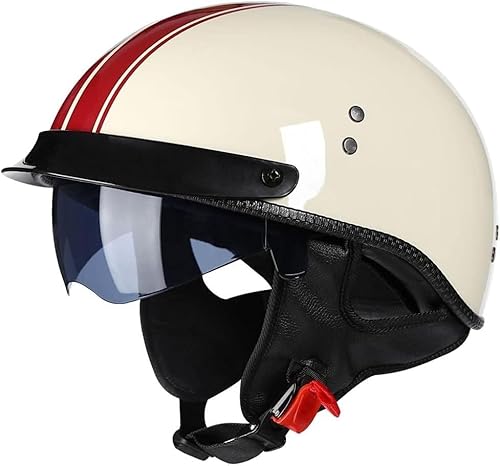 Retro Halbhelme Motorrad Brain Cap Halbschale Jet Helm Roller Scooter Helm Mofa Helm ECE Zertifizierung Für Cruiser Chopper Biker Mofafahren Trike Elektro-Dreirad Beige,M von TBTBZXCV